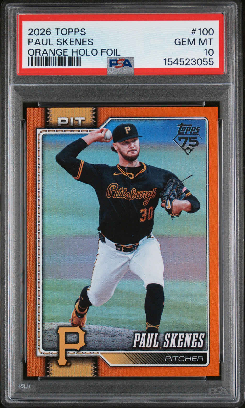 2026 Topps #100 Paul Skenes Orange Holo Foil PSA 10 #/25