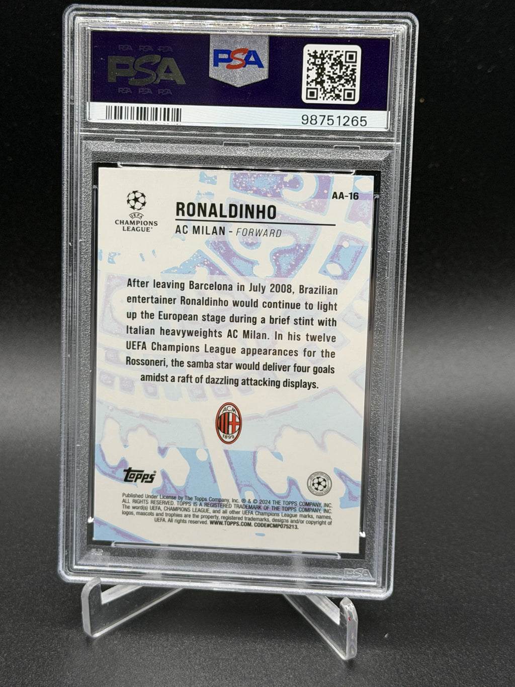 2023-24 Merlin UEFA Club Competitions #AA-16 Ronaldinho Ageless Alchemy PSA 10