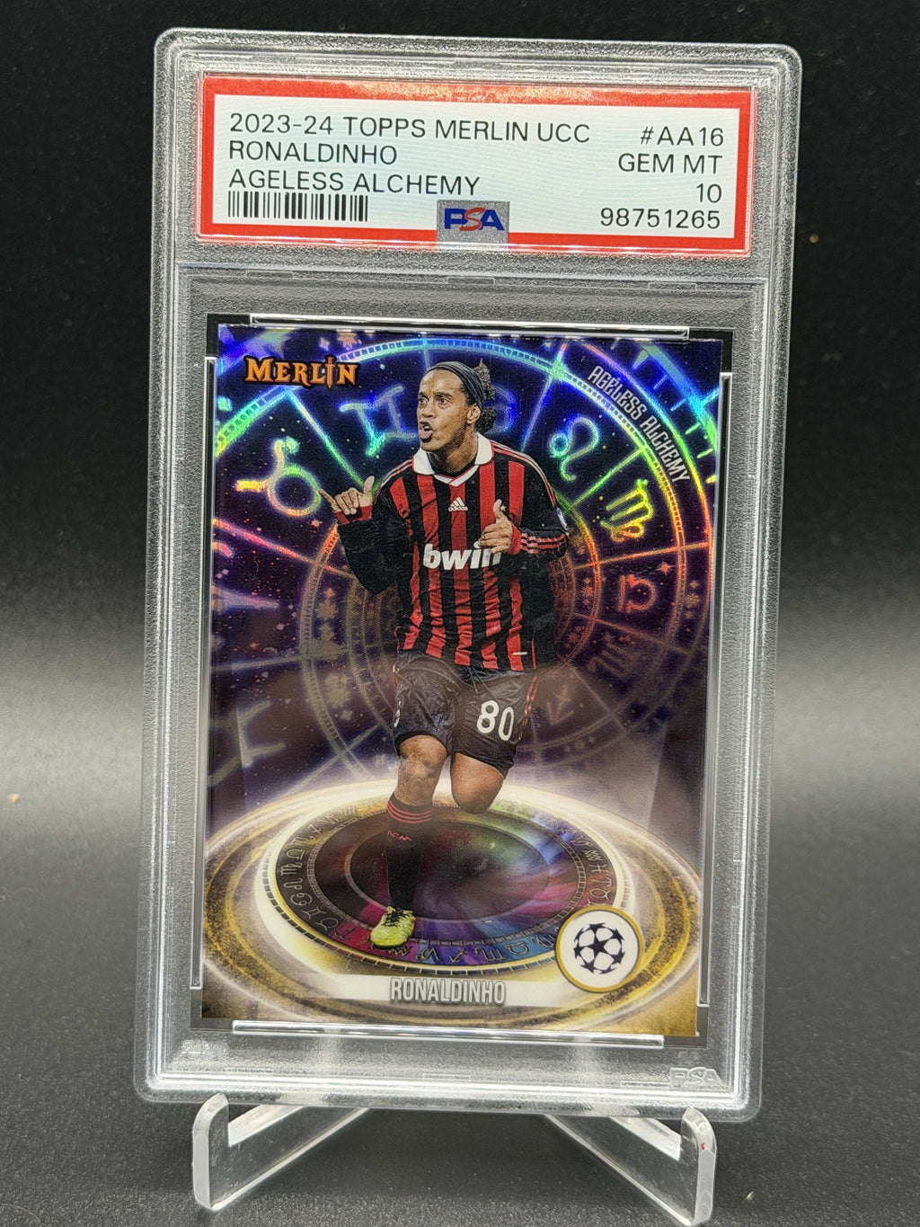 2023-24 Merlin UEFA Club Competitions #AA-16 Ronaldinho Ageless Alchemy PSA 10