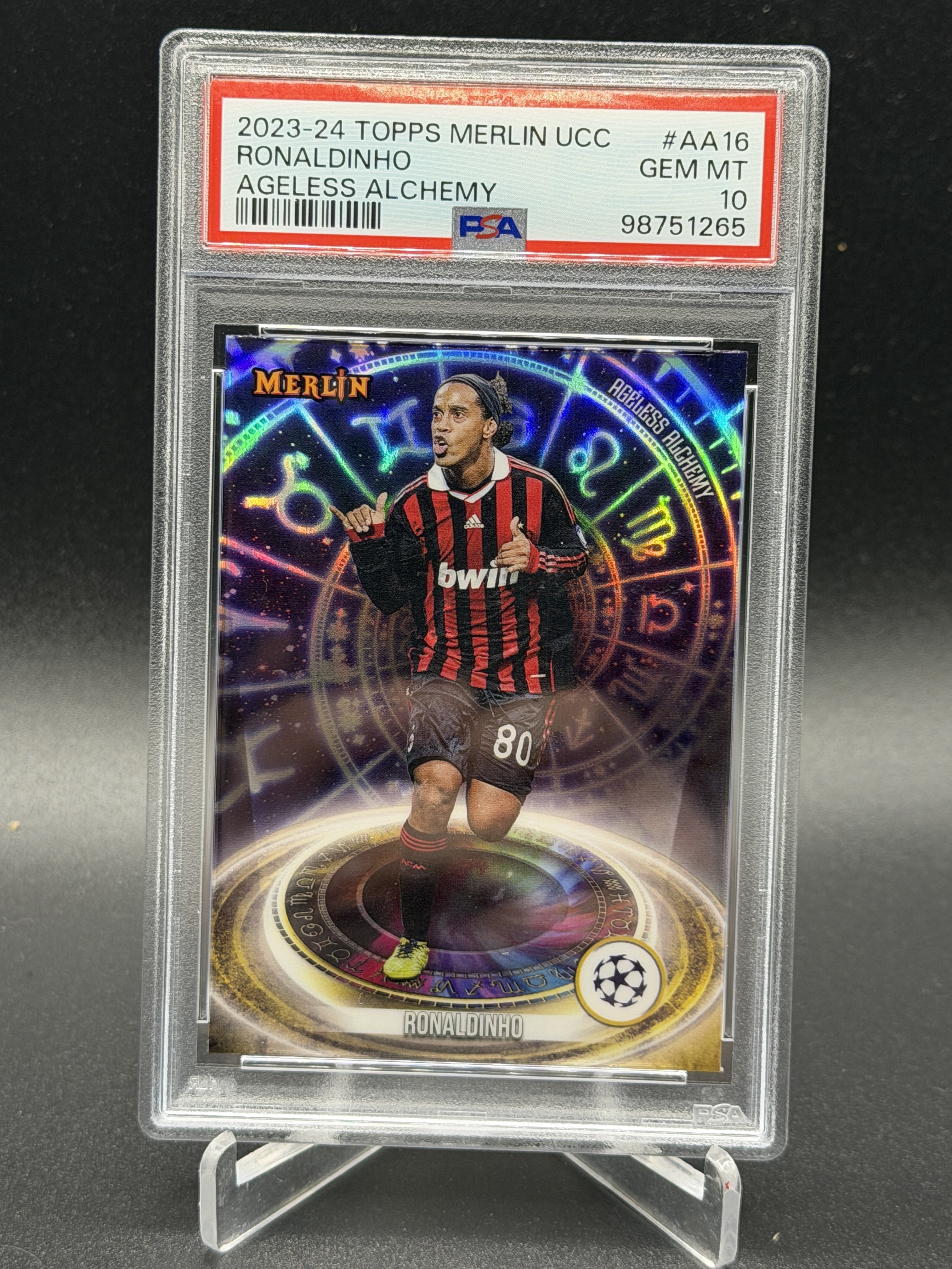 2023-24 Merlin UEFA Club Competitions #AA-16 Ronaldinho Ageless Alchemy PSA 10