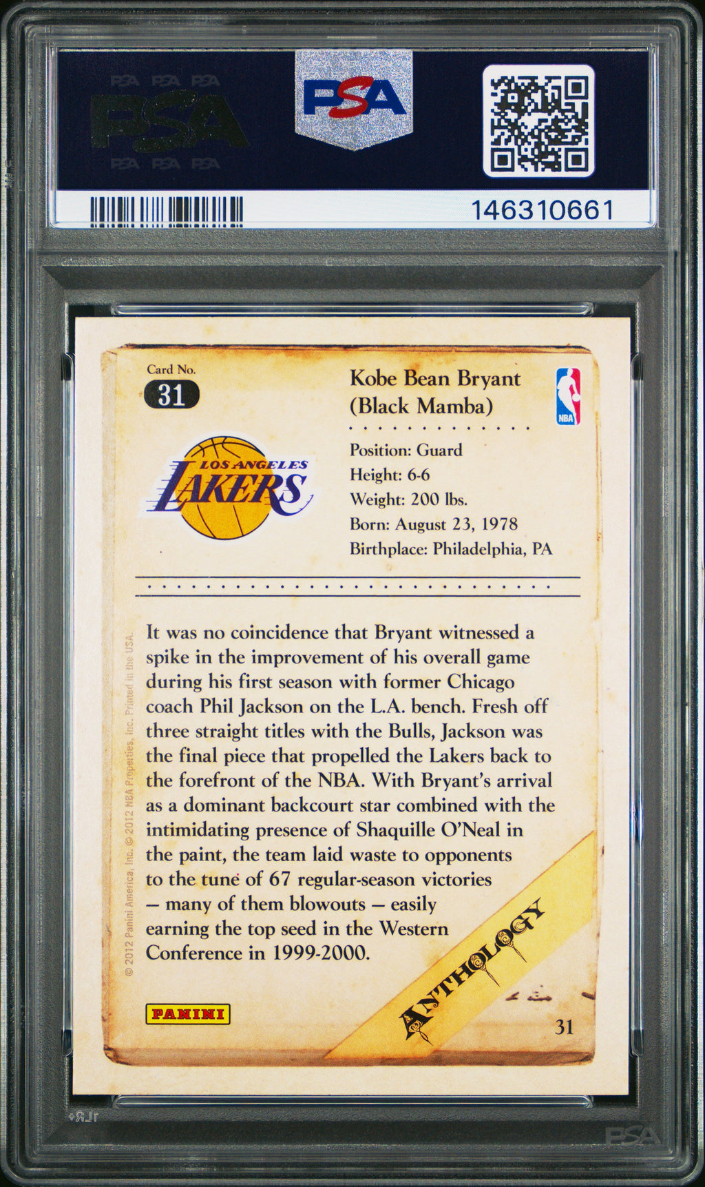 2012-13 Panini Kobe Anthology #31 Kobe Bryant PSA 10