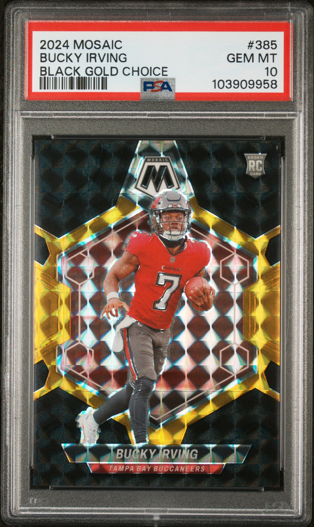 2024 Panini Mosaic #385 Bucky Irving Mosaic Choice Black Gold PSA 10 #/8