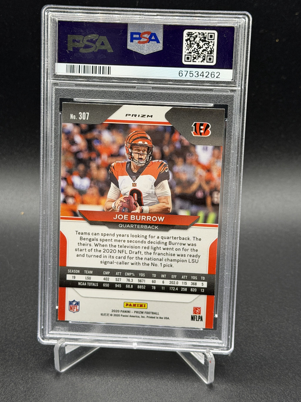 2020 Panini Prizm #307 Joe Burrow Rookie RC Silver Prizm PSA 9