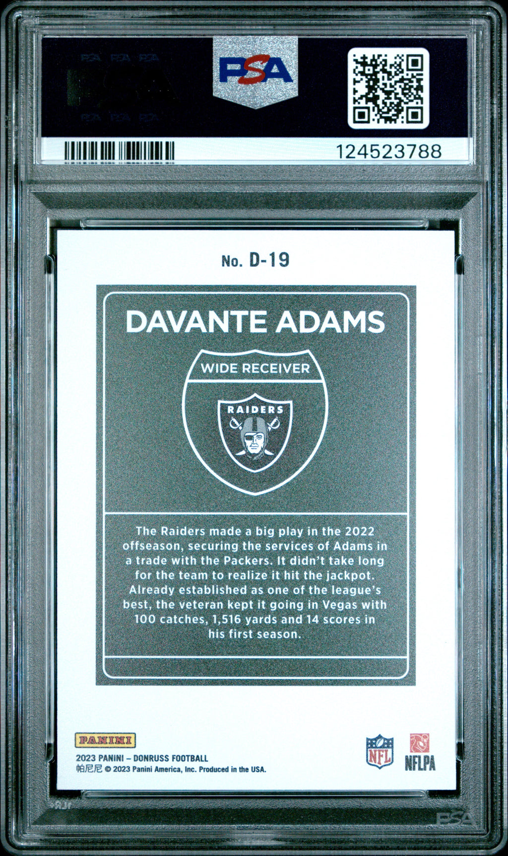 2023 Donruss #D-19 Davante Adams Downtown! PSA 9