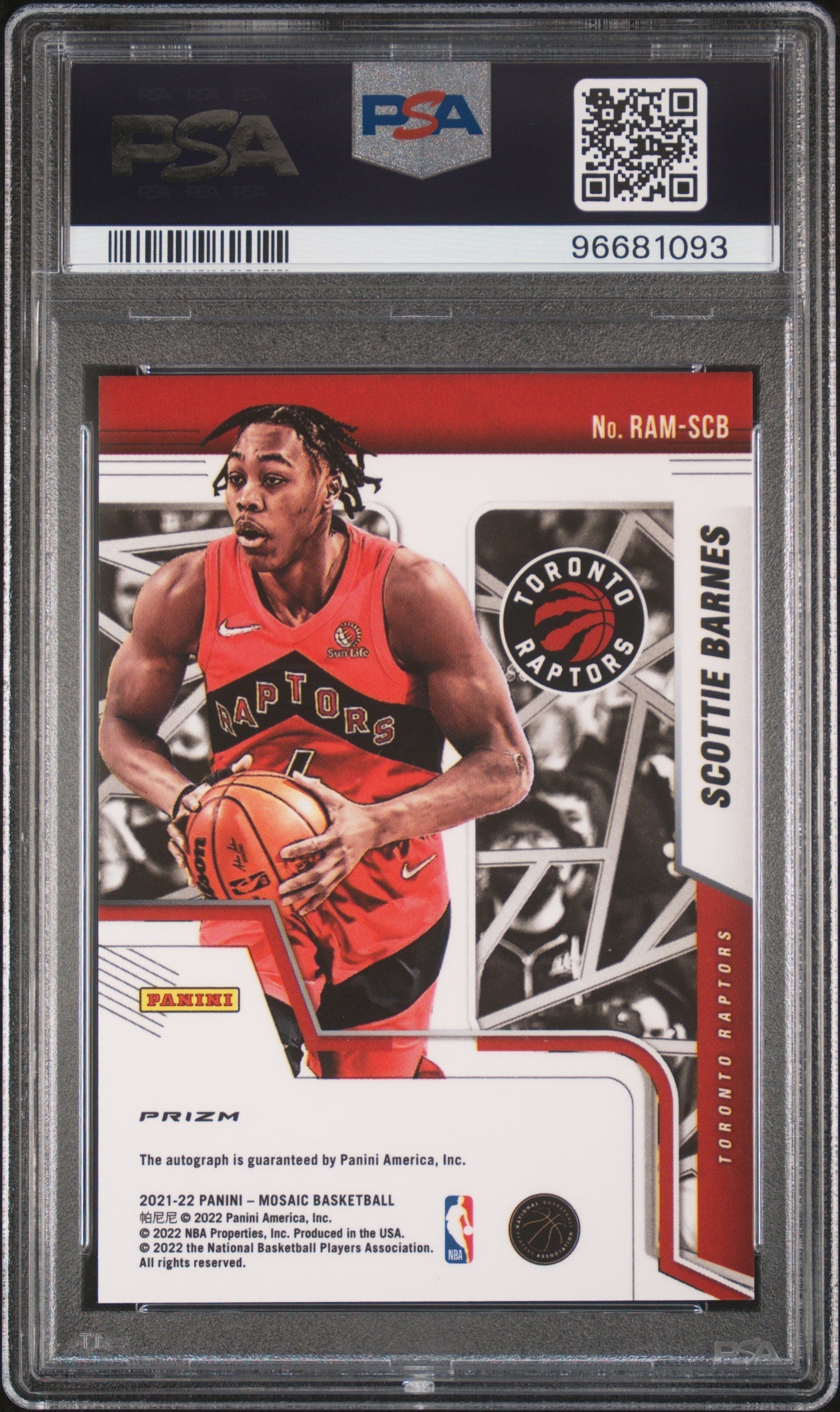 2021-22 Panini Mosaic #RAM-SCB Scottie Barnes Rookie Autographs Mosaic PSA 10