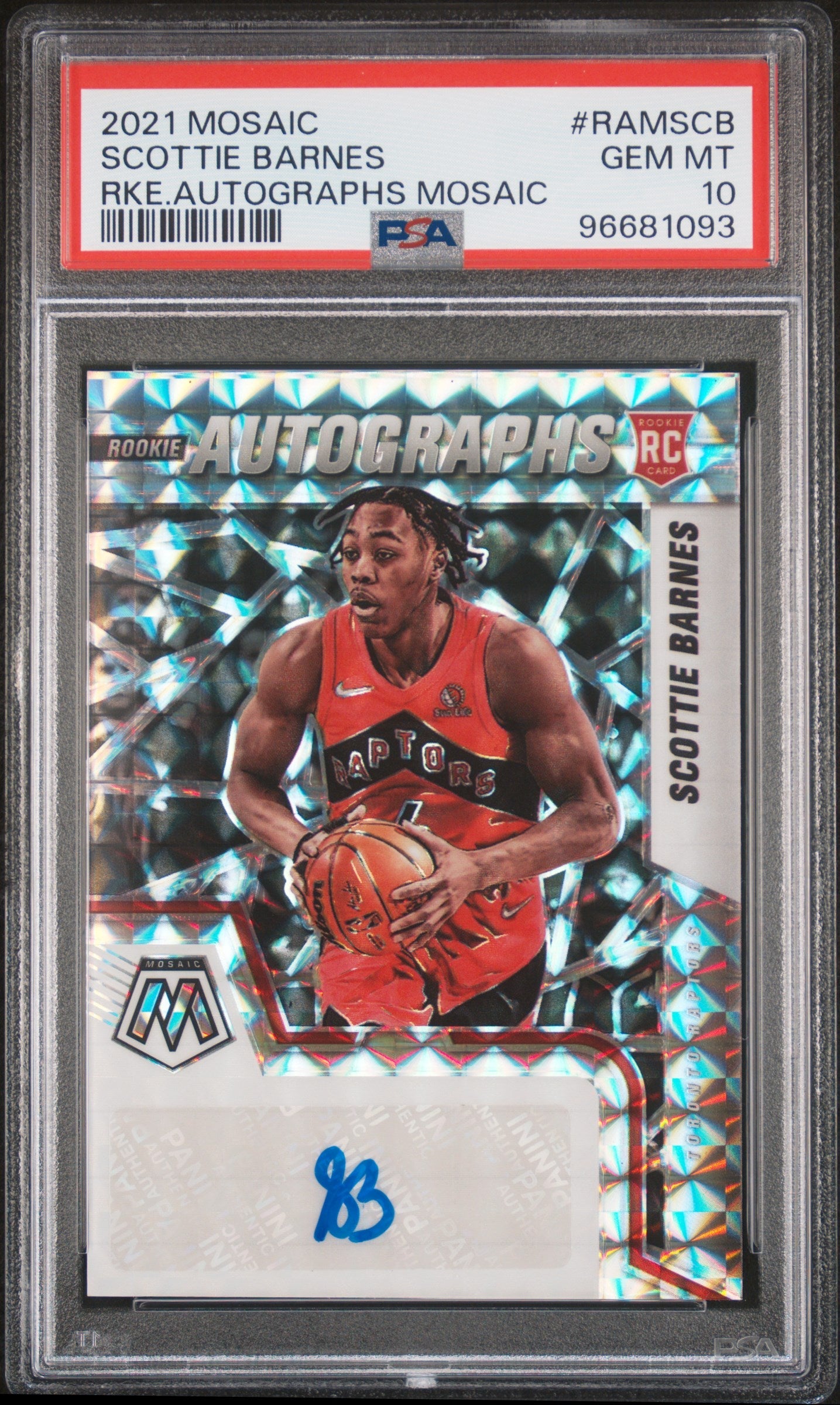 2021-22 Panini Mosaic #RAM-SCB Scottie Barnes Rookie Autographs Mosaic PSA 10