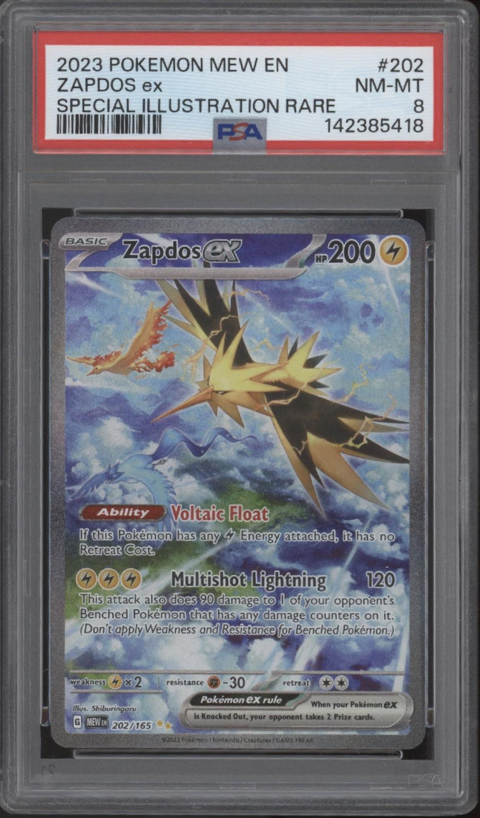 Zapdos ex Pokemon 151 Special Illustration Rare #202 PSA 8