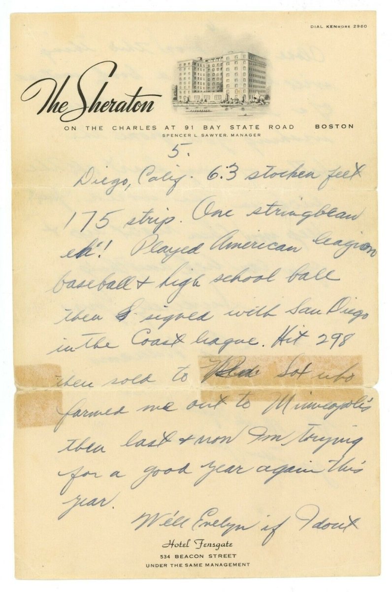 Ted Williams Signed 1940 Handwritten Signed Letter to Mistress w/ Great Content