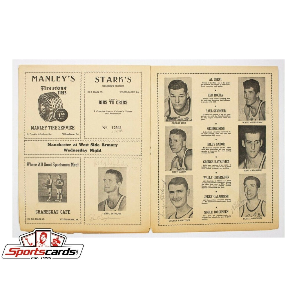 Signed 1952 Basketball Souvenir Program Barons vs Nationals Red Rocha, Schayes