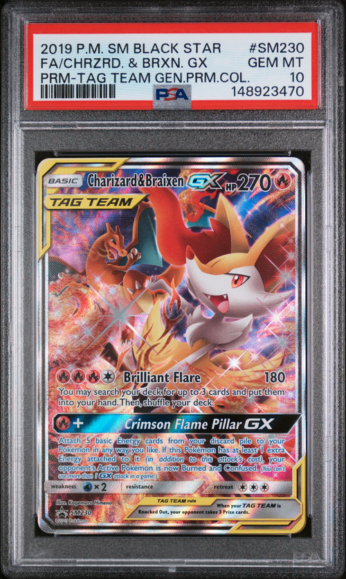PSA 10 FA/CHRZRD. & BRXN. GX PRM-TAG TEAM GEN.PRM.COL.