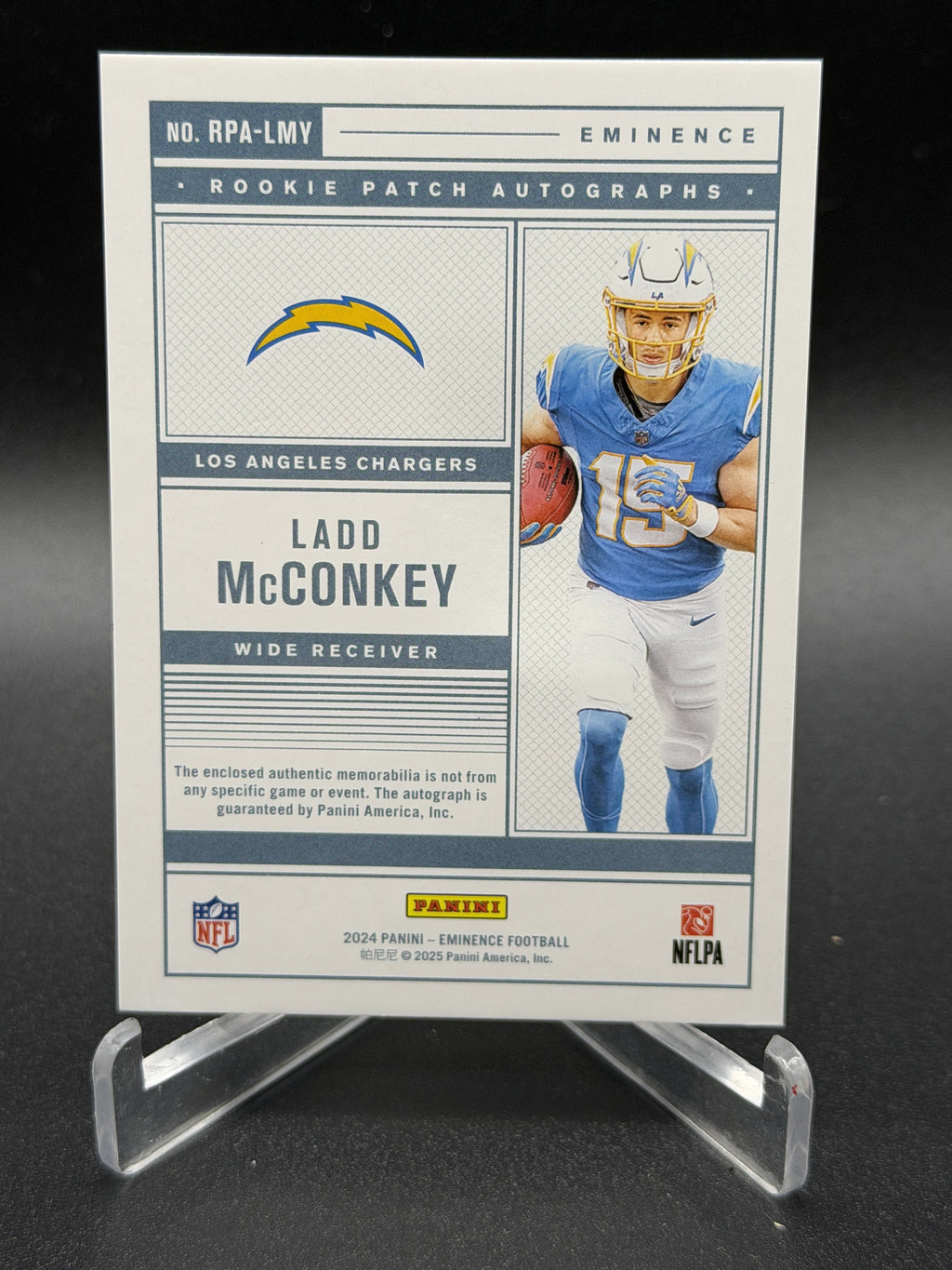 2024 Eminence #RPA-LMY Ladd McConkey Rookie Nike Swoosh Patch Auto Green /3