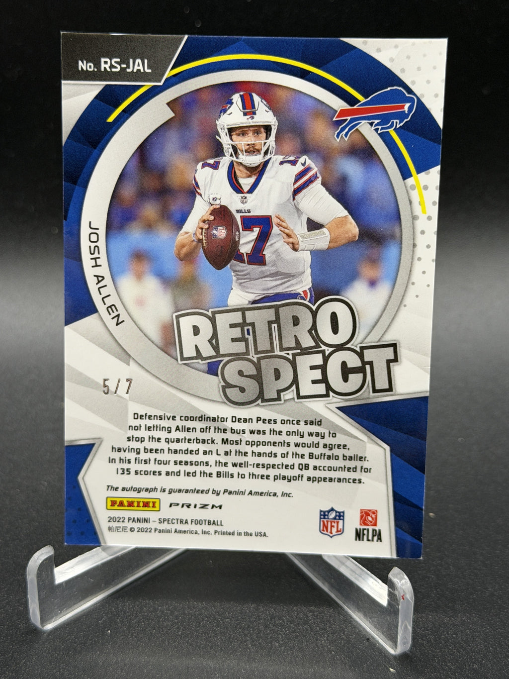 2022 Panini Spectra #RS-JAL Josh Allen RetroSpect Auto Neon Pink #/7