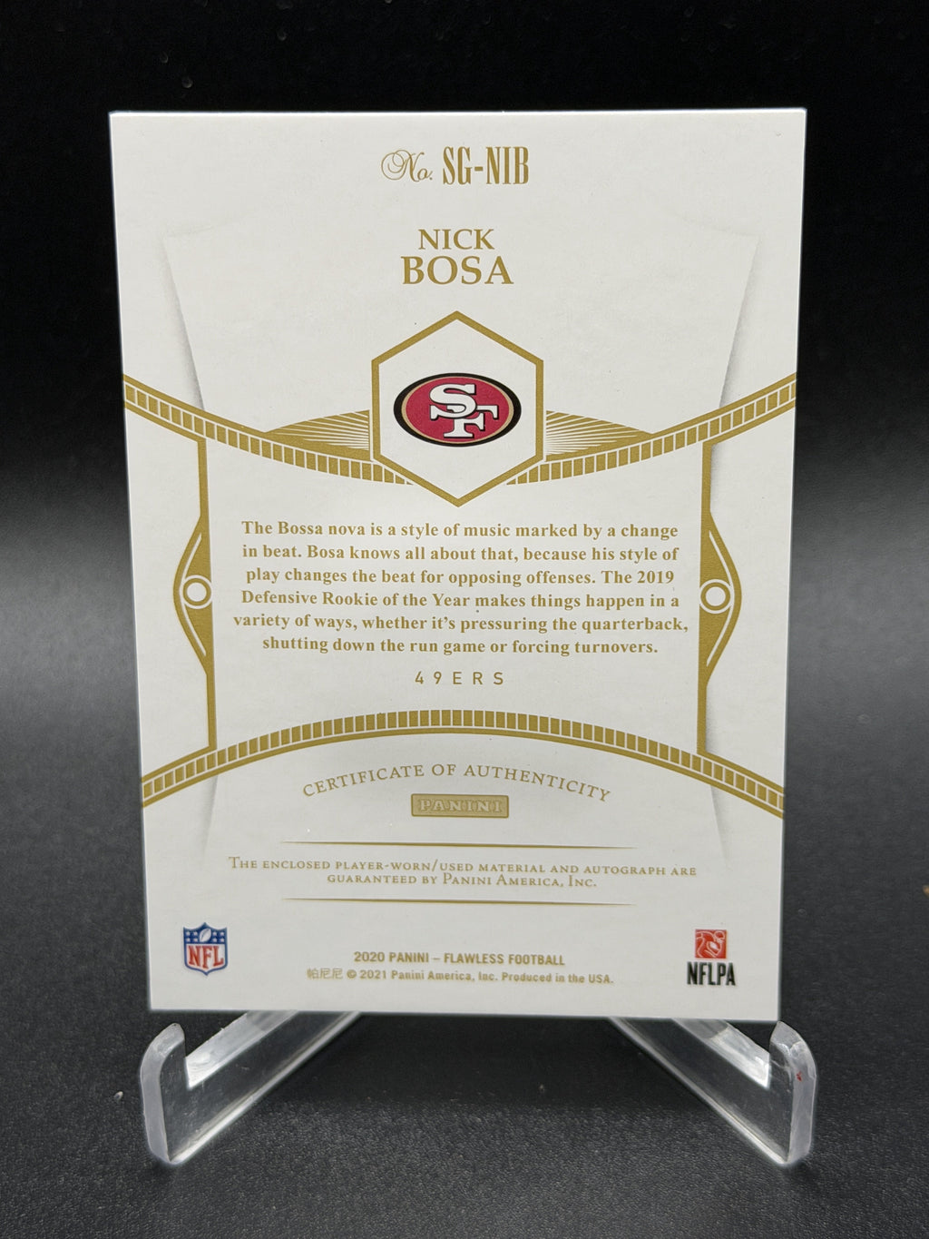 2020 Panini Flawless #SG-NIB Nick Bosa Signature Gloves #/25