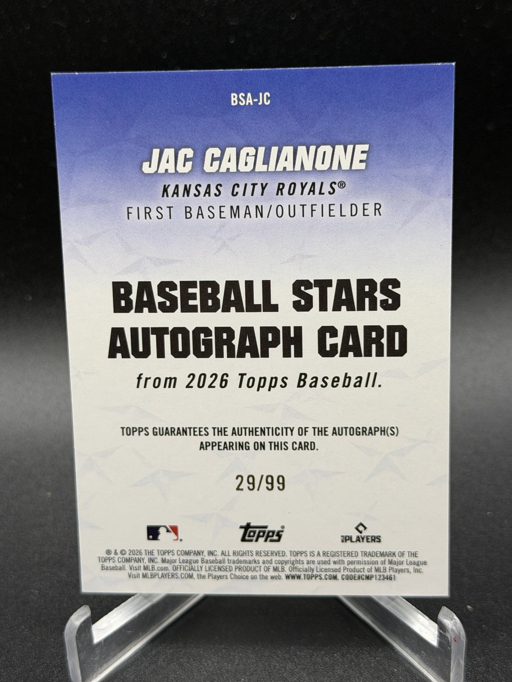 2026 Topps #BSA-JC Jac Caglianone Rookie RC Baseball Stars Auto Green /99