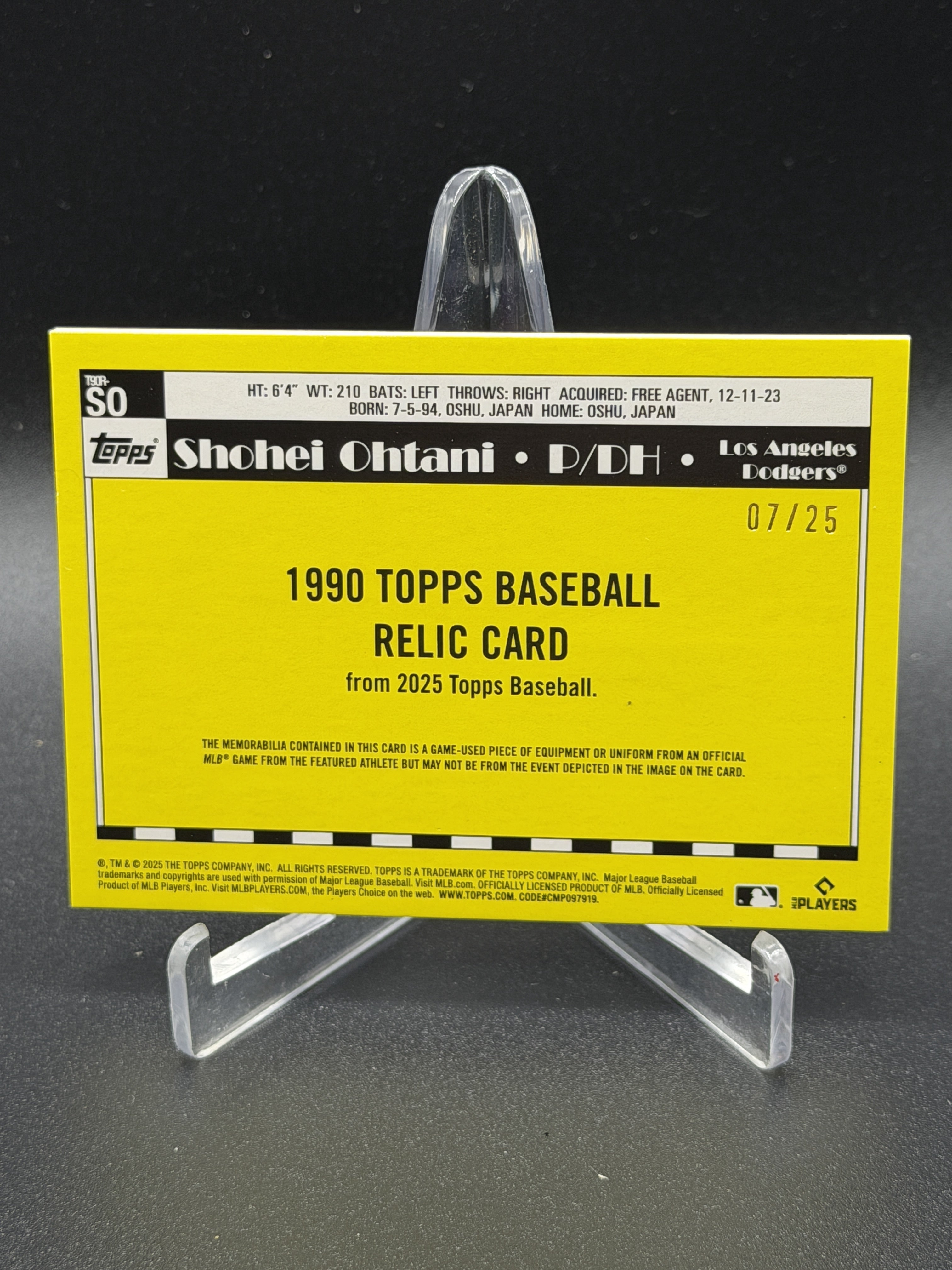 2025 Topps #T90R-SO Shohei Ohtani 1990 35th Anniversary Relics Orange /25