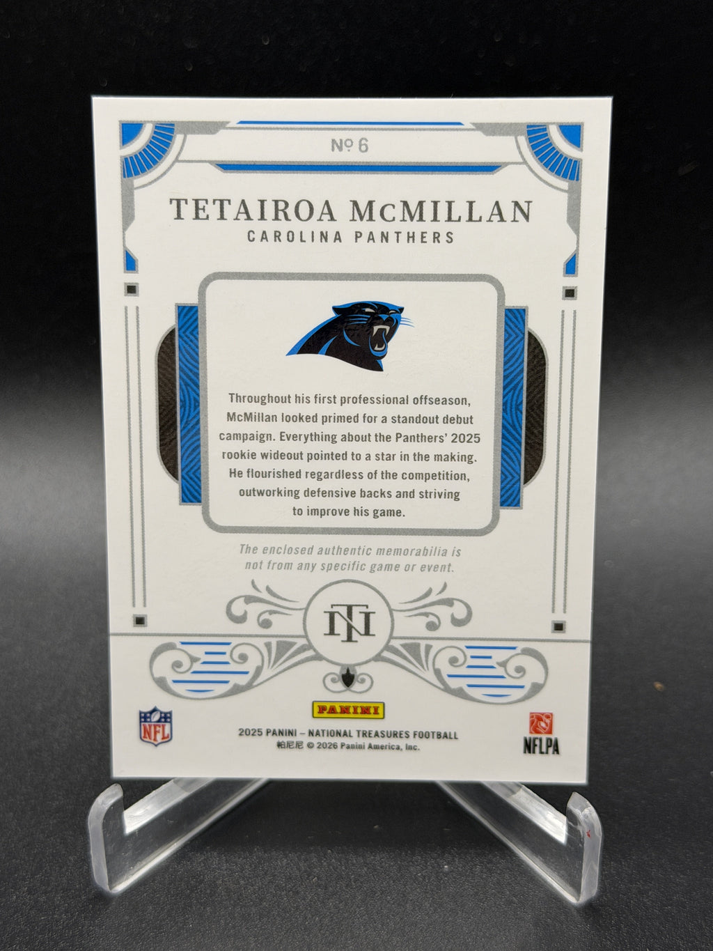 2025 National Treasures #6 Tetairoa McMillan Rookie Dual Materials Gold #/35