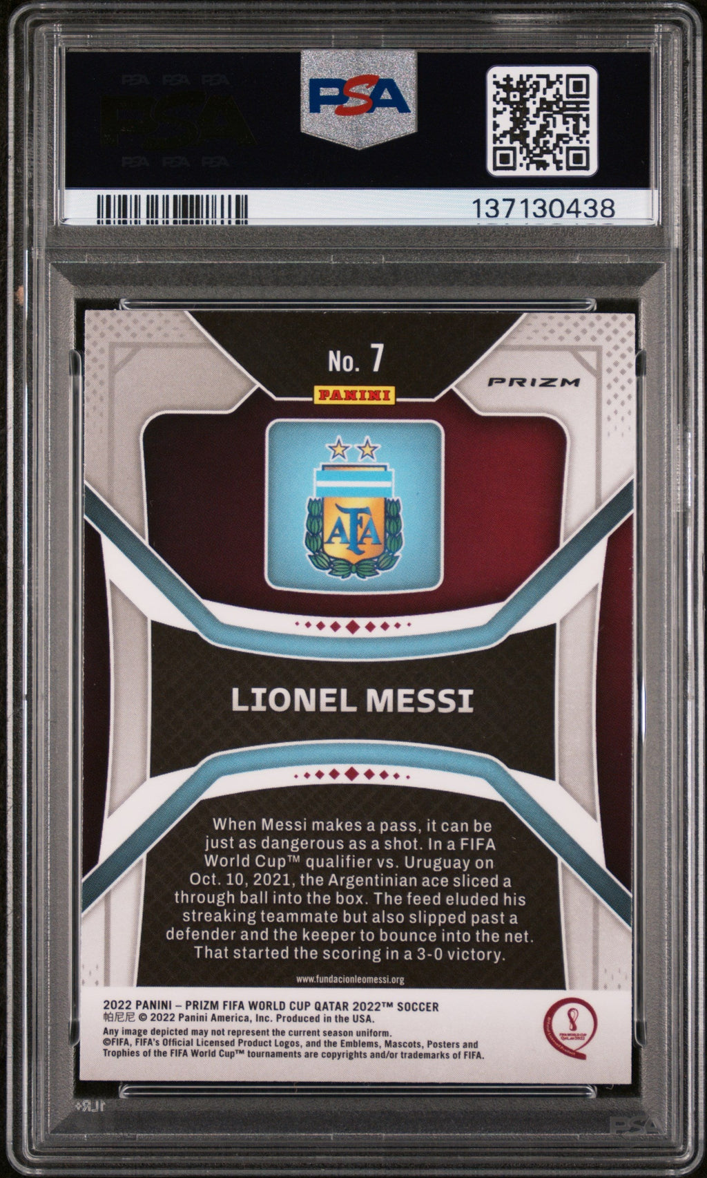 2022 Panini Prizm FIFA World Cup #7 Lionel Messi Silver Prizm PSA 8