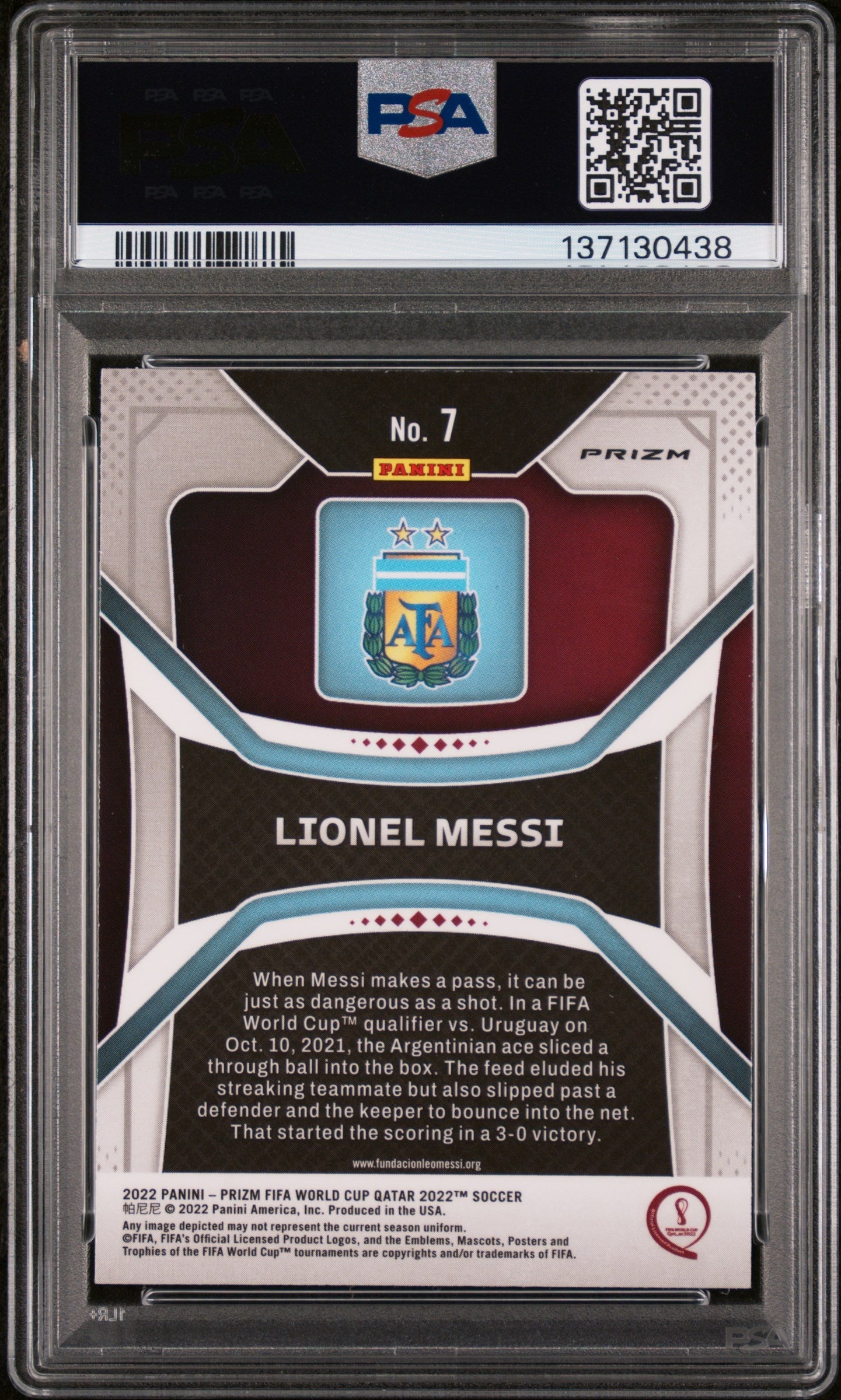 2022 Panini Prizm FIFA World Cup #7 Lionel Messi Silver Prizm PSA 8