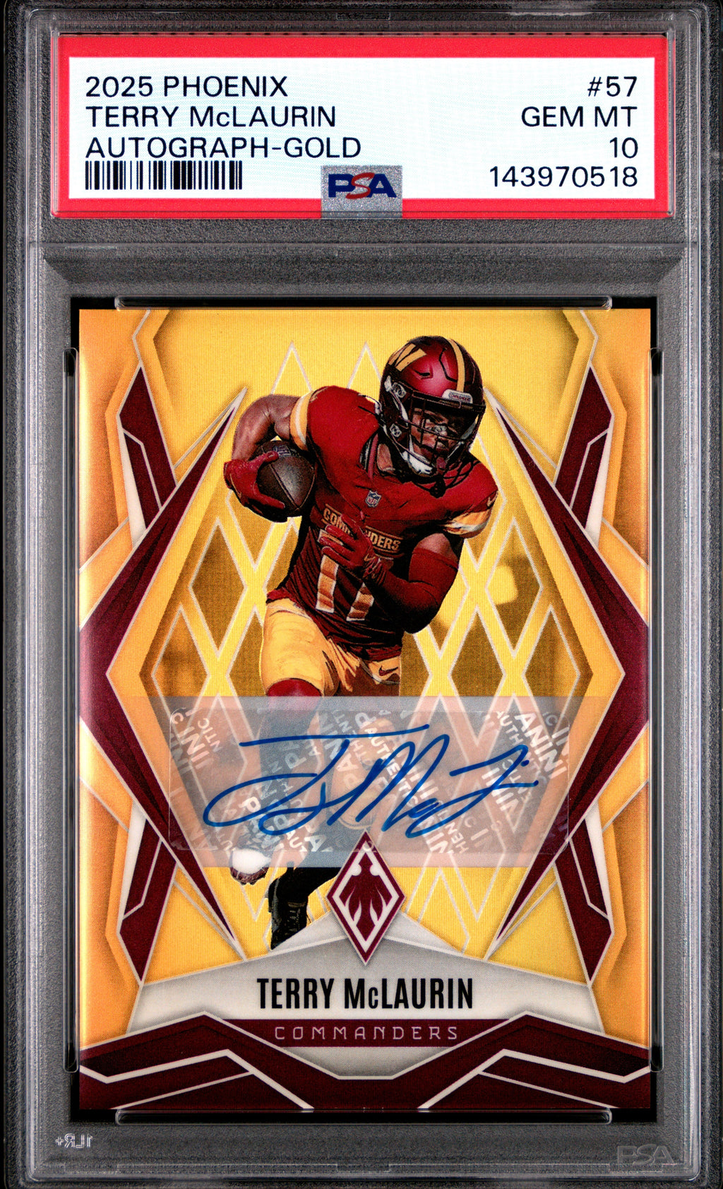2025 Panini Phoenix #57 Terry McLaurin Autographs Gold Prizm PSA 10 #/10