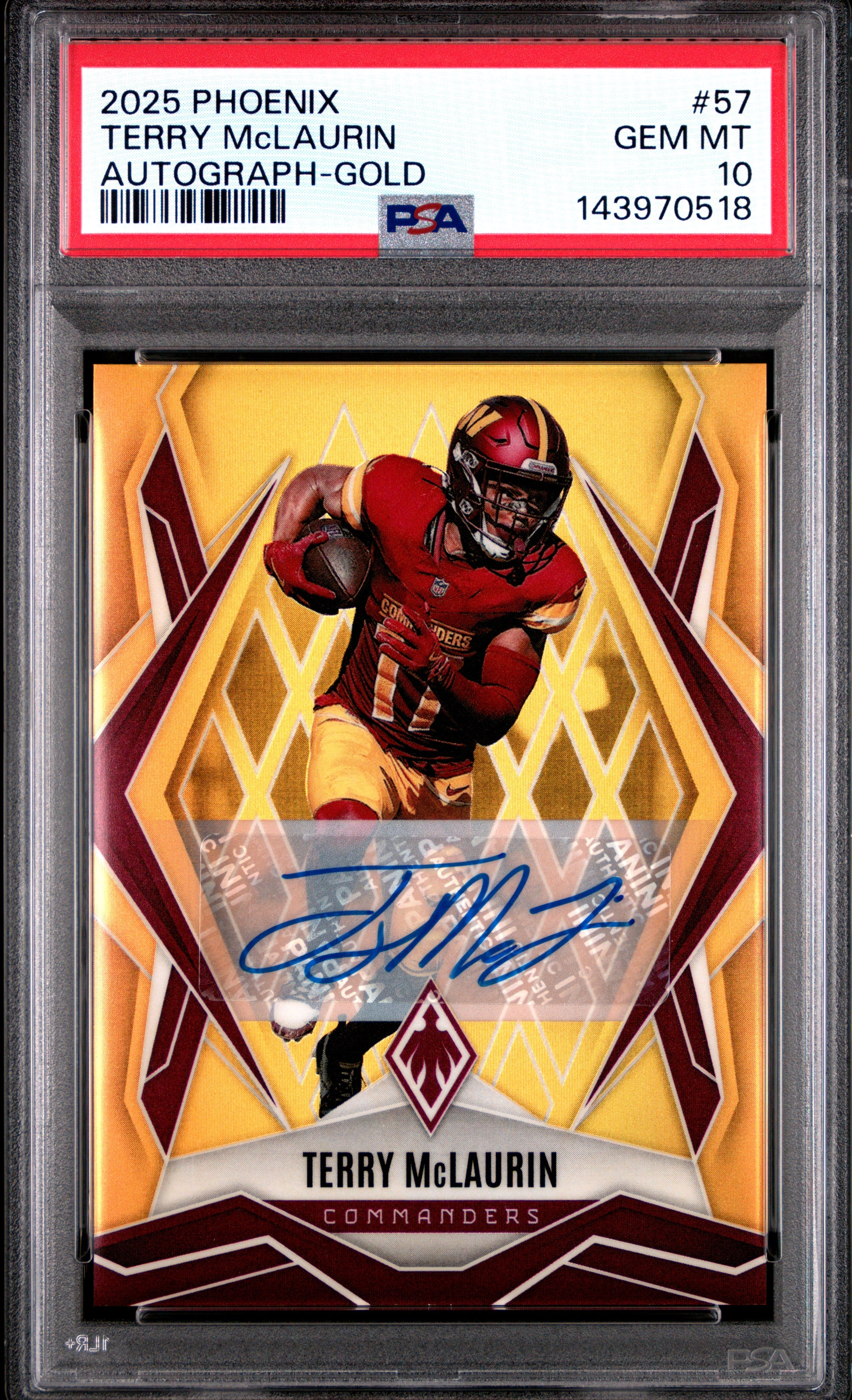 2025 Panini Phoenix #57 Terry McLaurin Autographs Gold Prizm PSA 10 #/10