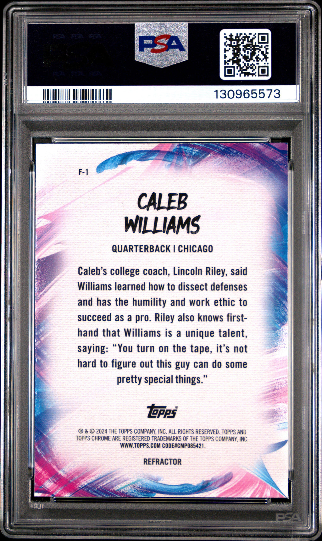 2024 Topps Chrome #F-1 Caleb Williams Rookie RC Finesse Refractor PSA 10