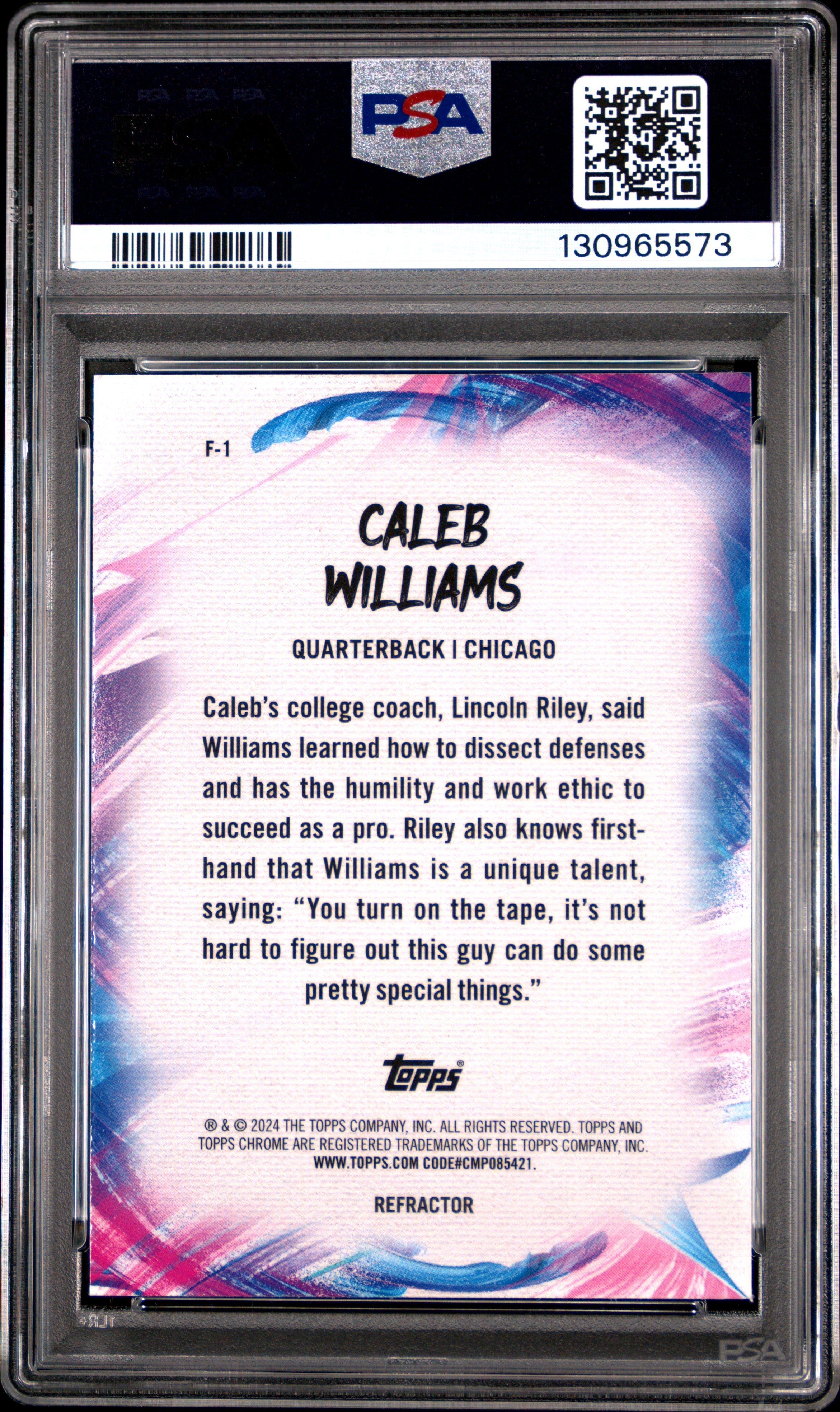 2024 Topps Chrome #F-1 Caleb Williams Rookie RC Finesse Refractor PSA 10
