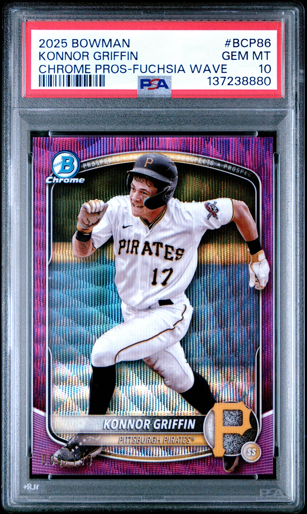 2025 Bowman #BCP-86 Konnor Griffin Chrome Fuchsia Wave Refractor PSA 10 /199
