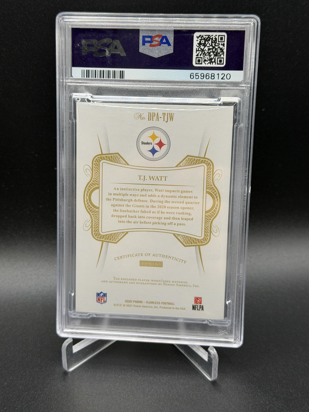 2020 Panini Flawless #DPA-TJW T.J. Watt Dual Patch Autographs PSA 9 #/25