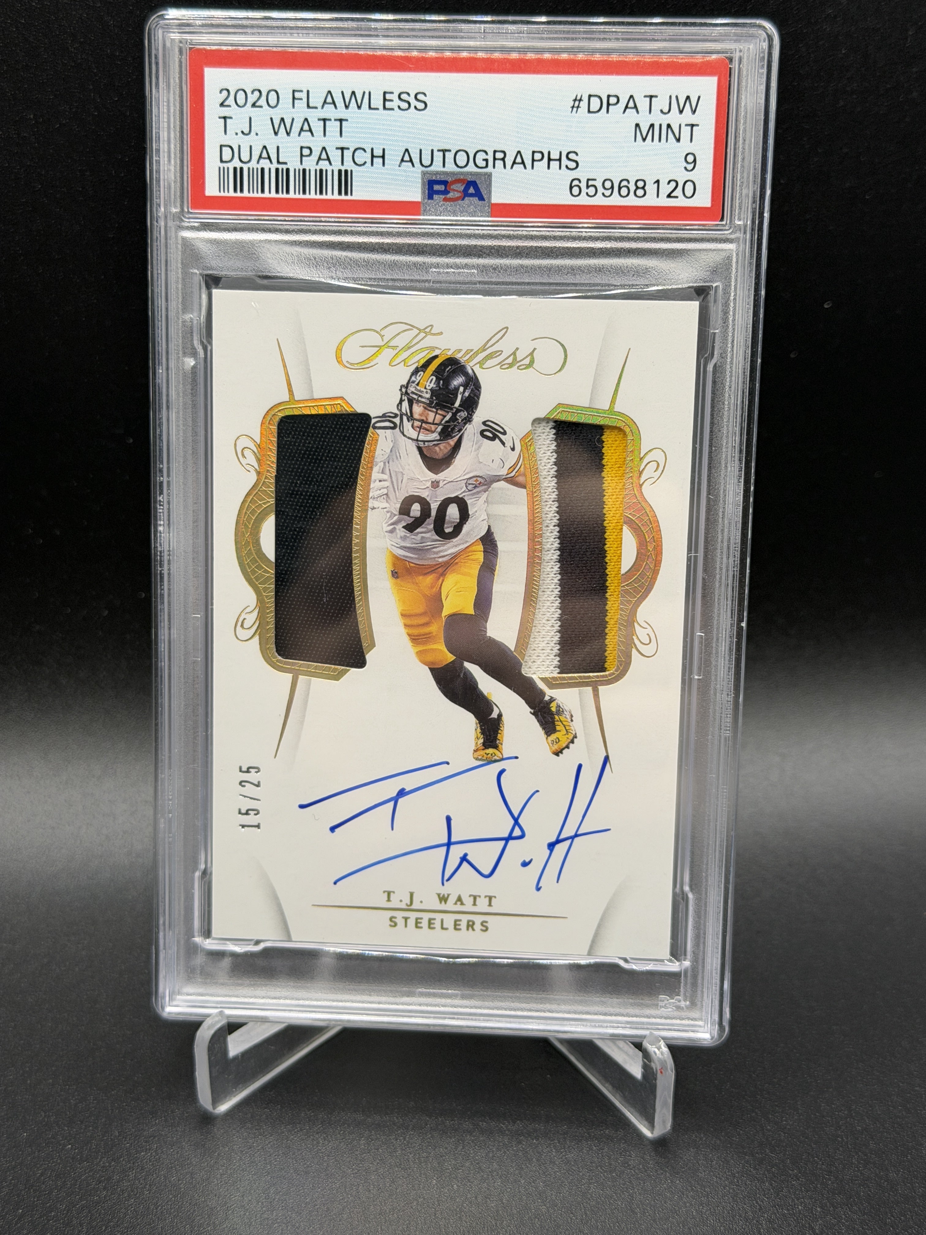 2020 Panini Flawless #DPA-TJW T.J. Watt Dual Patch Autographs PSA 9 #/25
