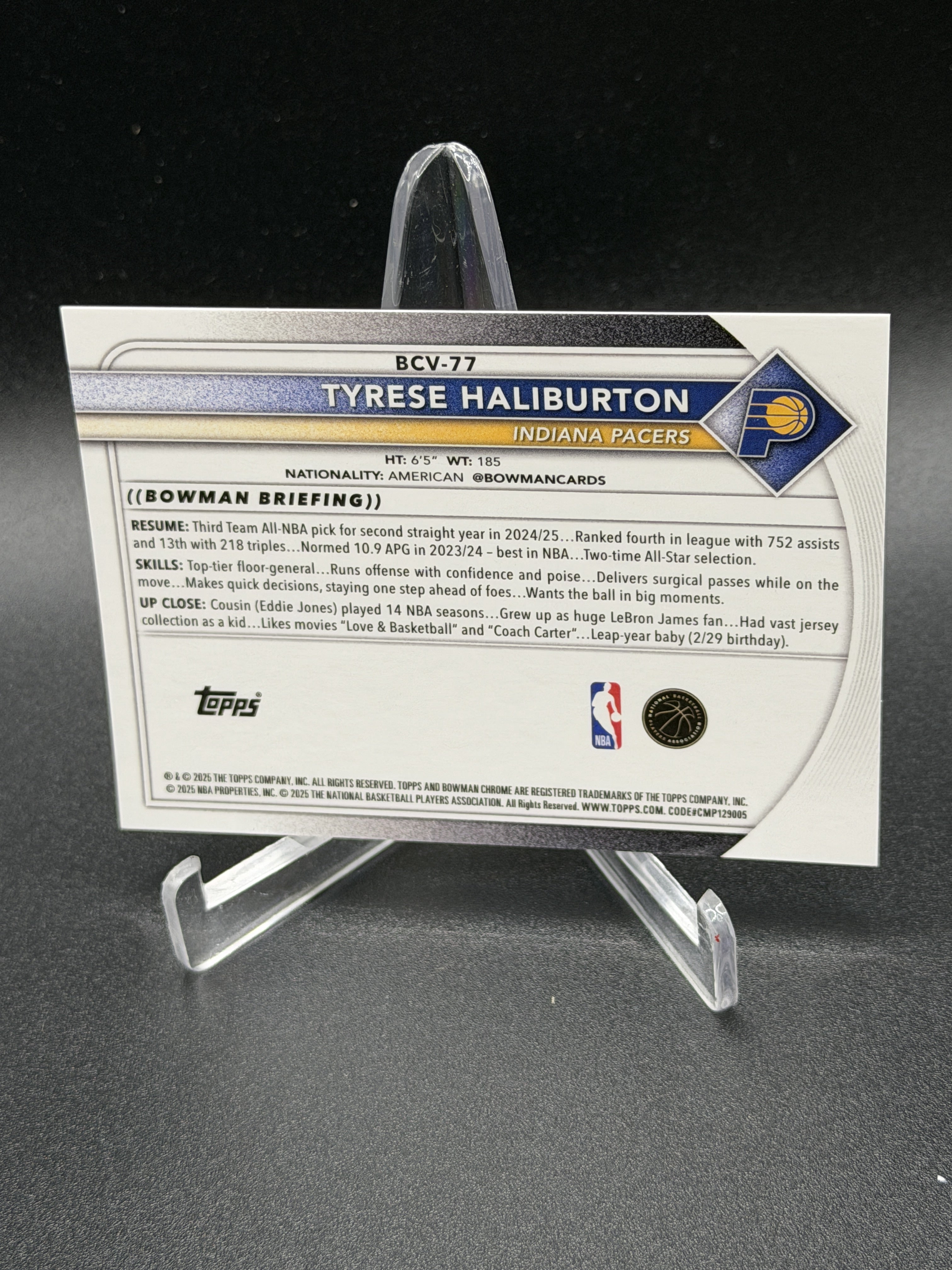2025-26 Bowman #BCV-77 Tyrese Haliburton Chrome FireFractor #/3