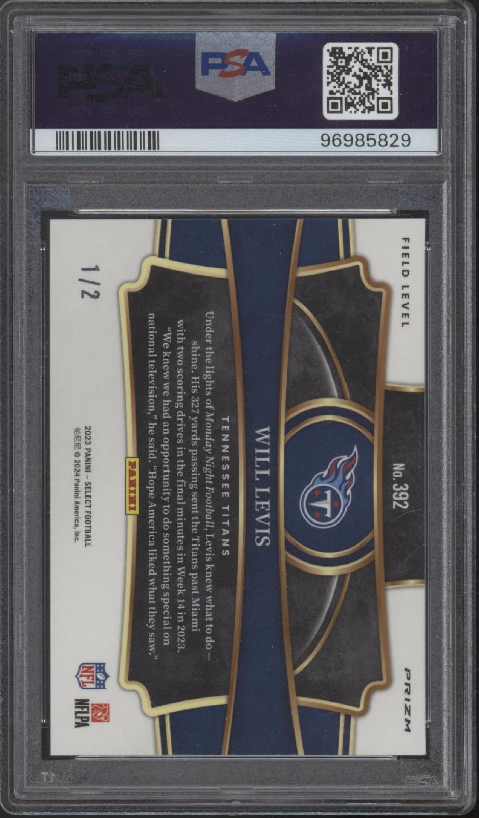 Will Levis 2023 Panini Select Green & Black Snake Prizm RC 1/2 #392 PSA 9