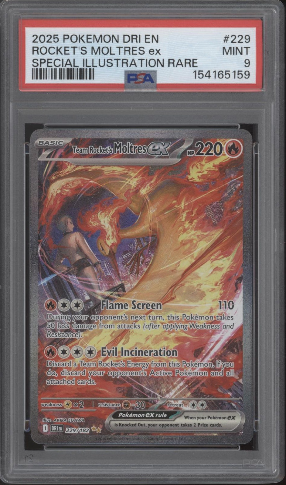 Team Rocket's Moltres ex Pokemon Destined Rivals Special Illustration Rare PSA 9