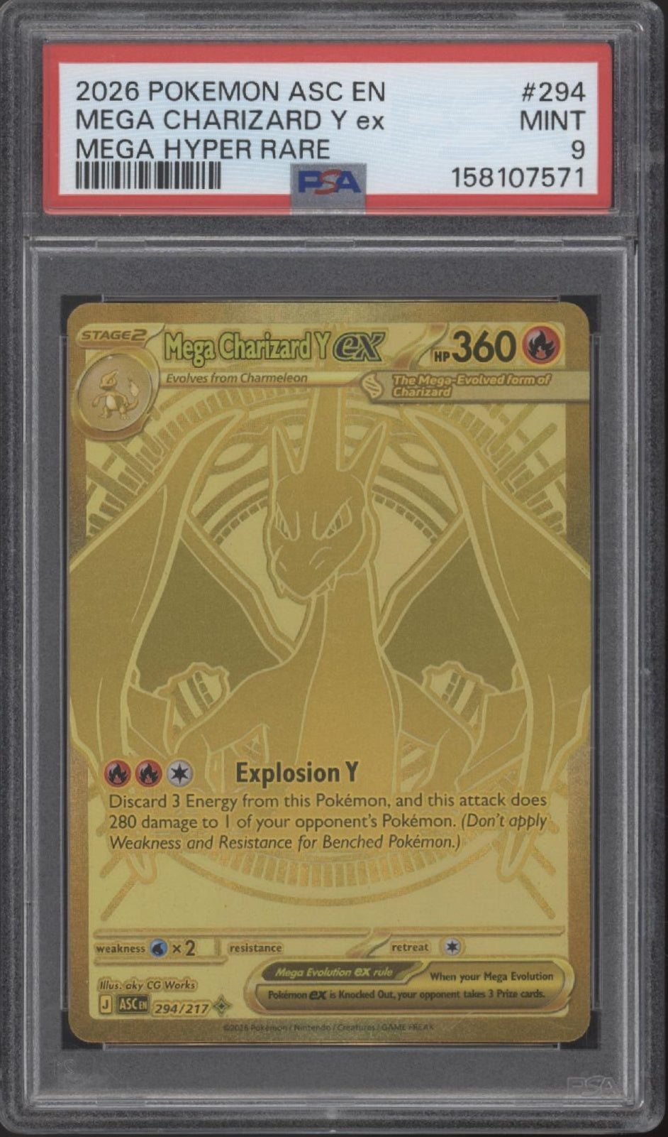 Mega Charizard Y ex Pokemon Ascended Heroes Mega Hyper Rare #294 PSA 9