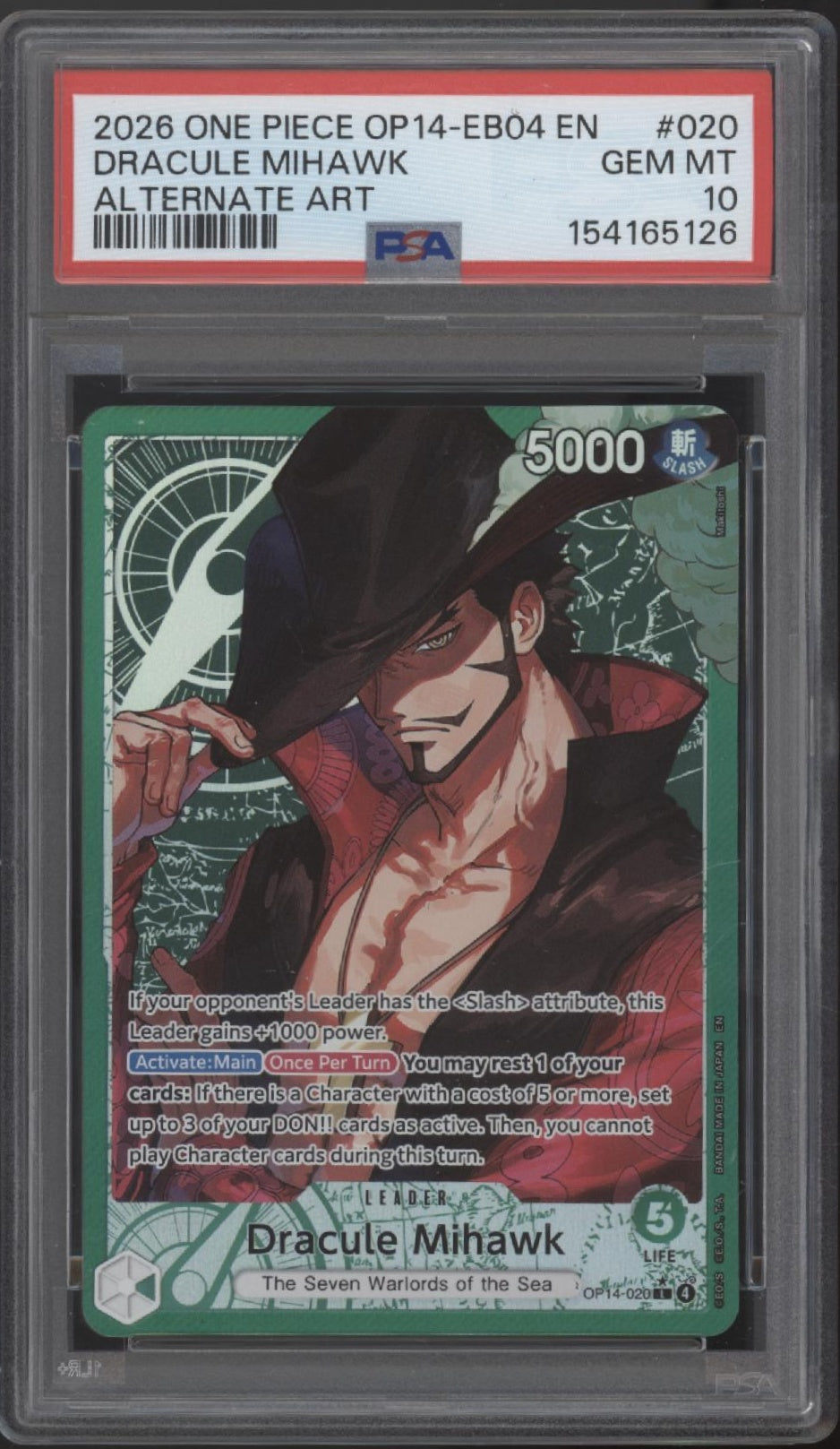Dracule Mihawk One Piece Card Game OP14-EB04 Alternate Art #020 PSA 10