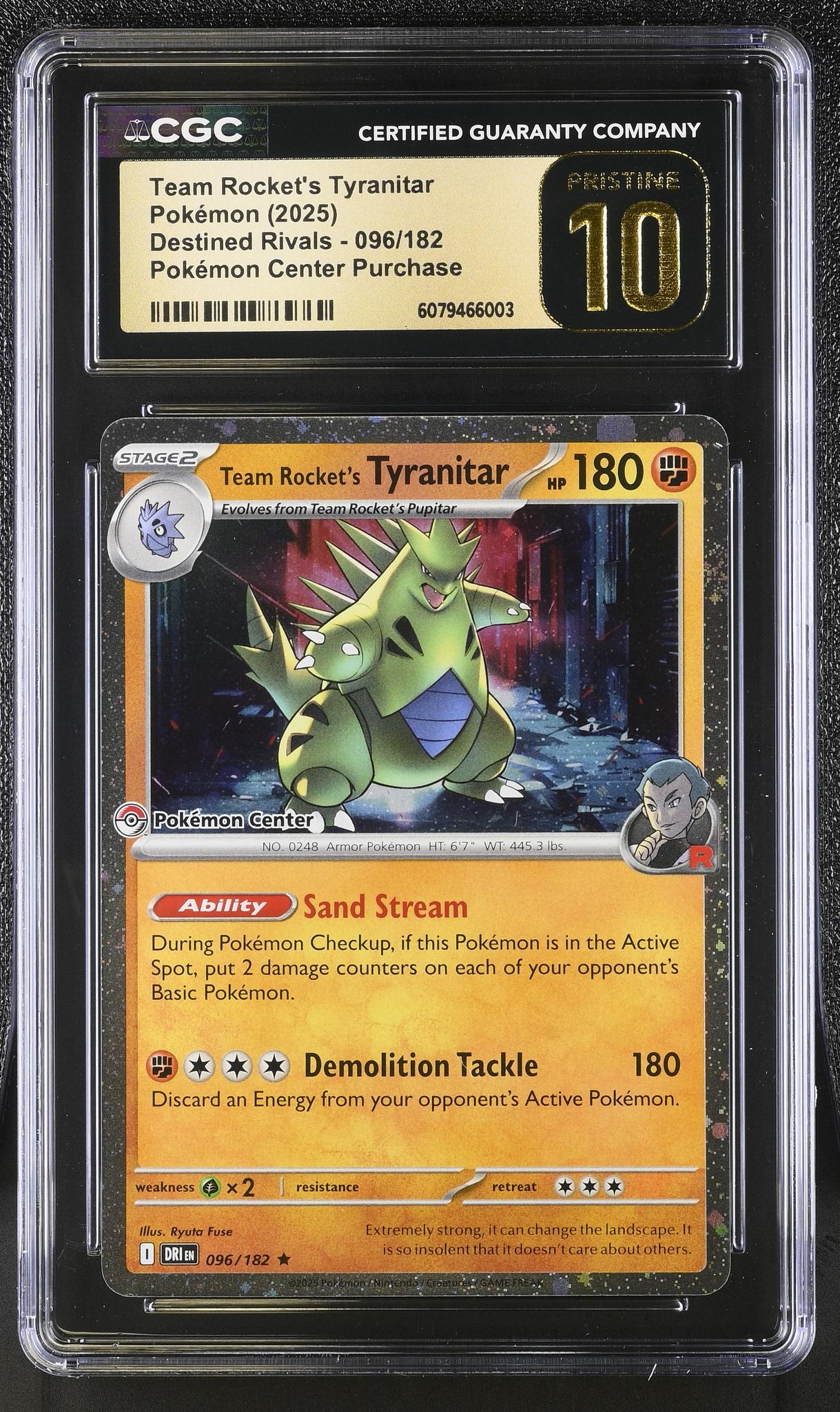 2025 Pokemon Center #096/182 Team Rocket's Tyranitar Destined Rivals CGC 10