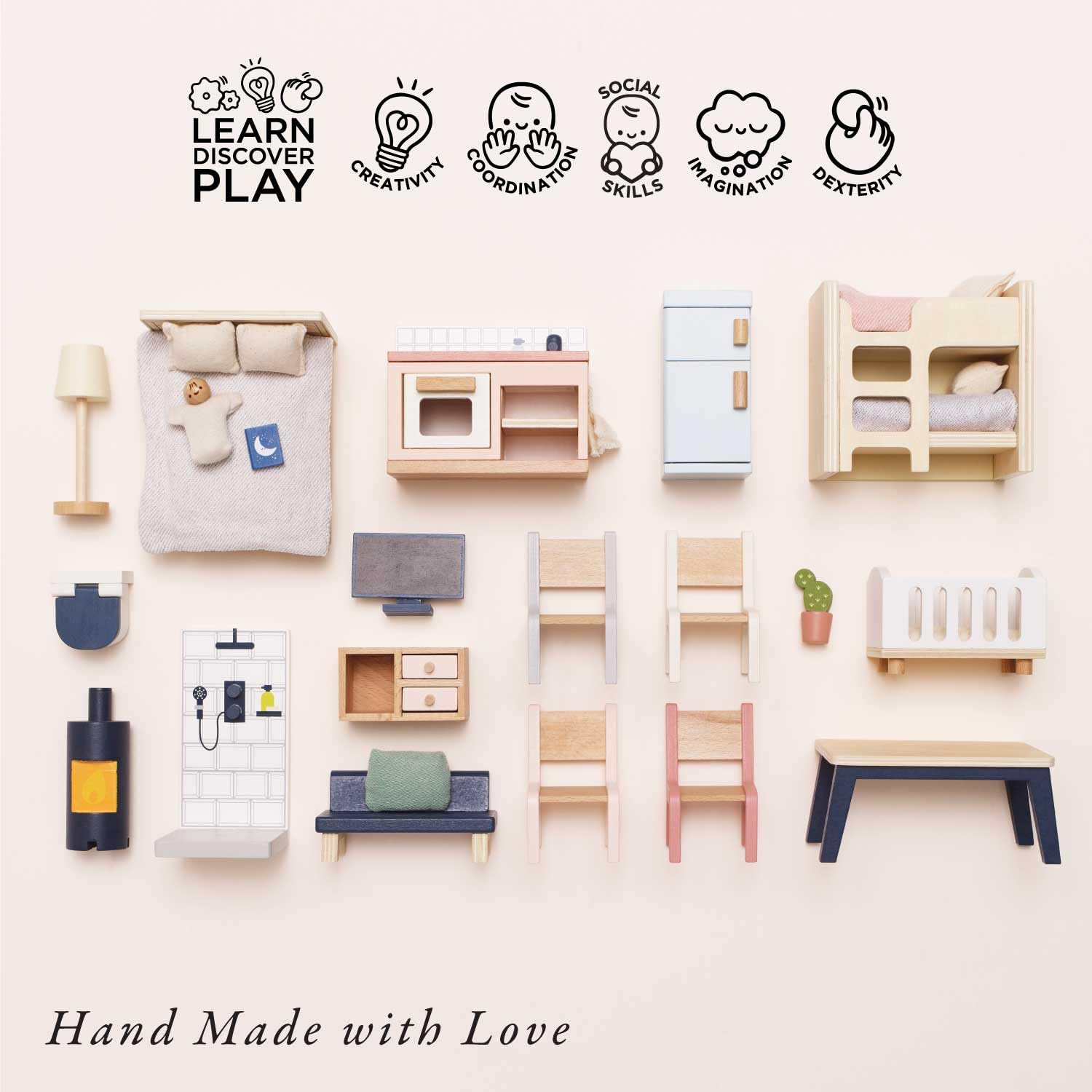 Le Toy Van - Wooden Dolls House Full Starter Furniture & Accessories Play Set For Dolls Houses | Girls Or Boys Dolls House Furniture Sets - Suitable For Ages 3+