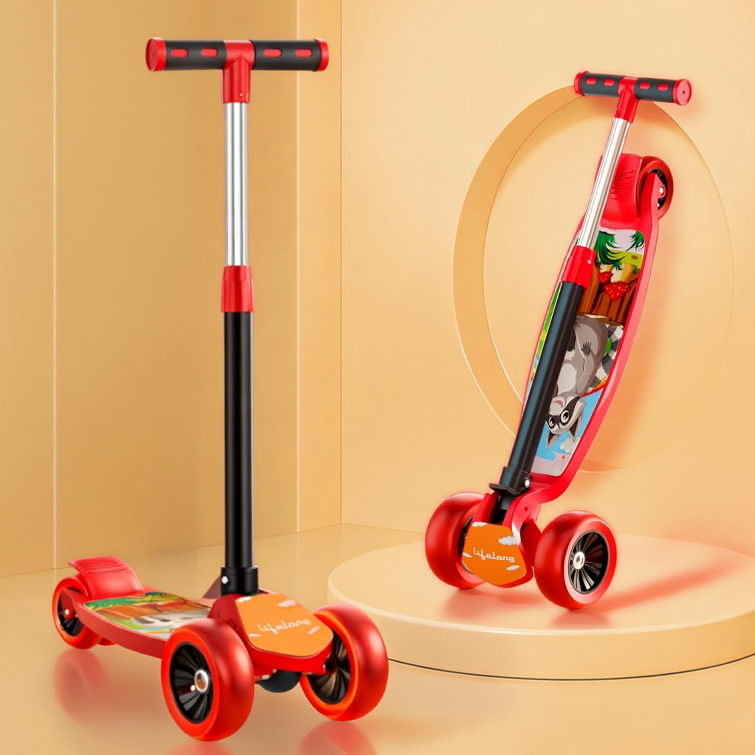 Lifelong Kick Scooter With Adjustable Height - Foldable - Skate For Kids With Pvc Wheel - Max User Weight-50 Kg, Red & Black, 6