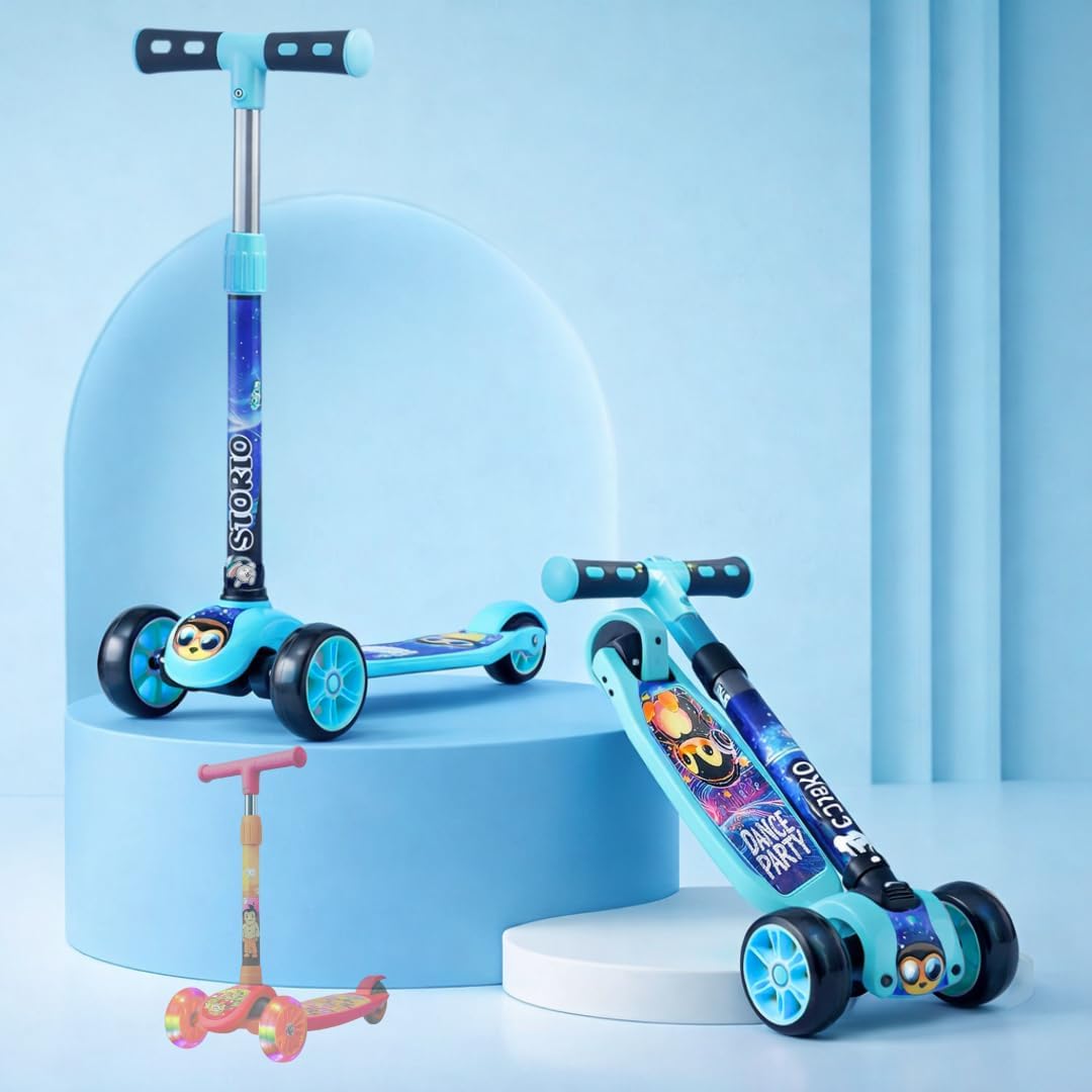 Storio Foldable Kick Scooter For Kids, 3-Wheel Design, Adjustable Handle, Wide Deck With Pvc Wheels, Lightweight Portable, Indoo