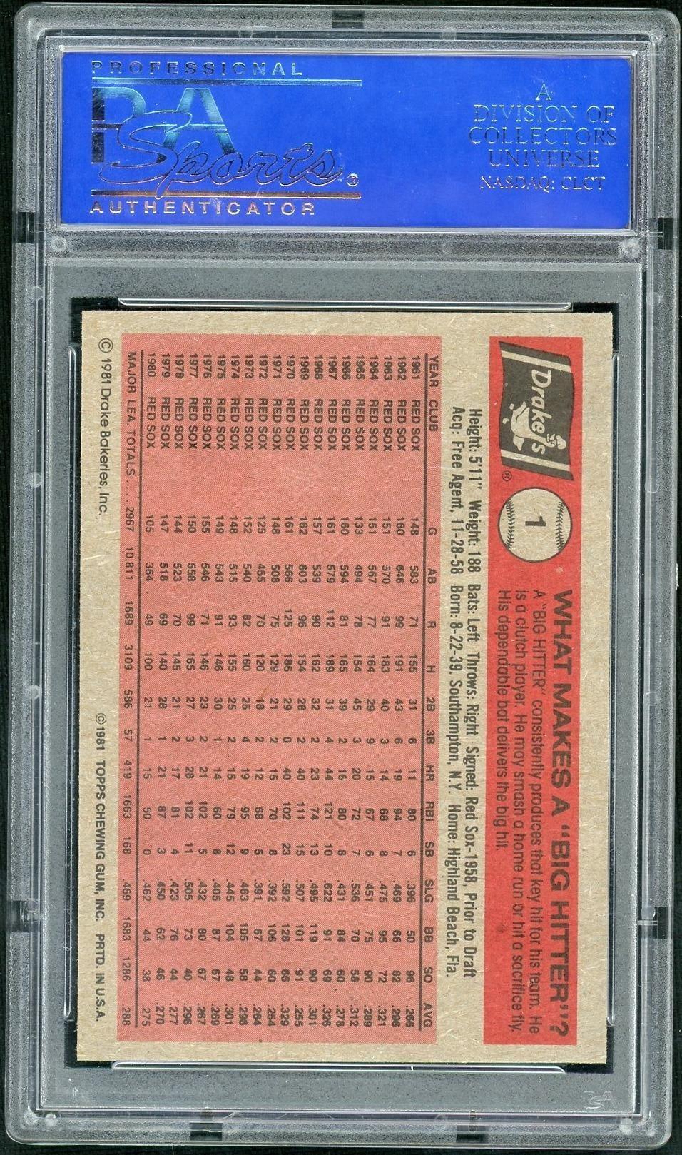 1981 Drake's Carl Yastrzemski #1 PSA 10
