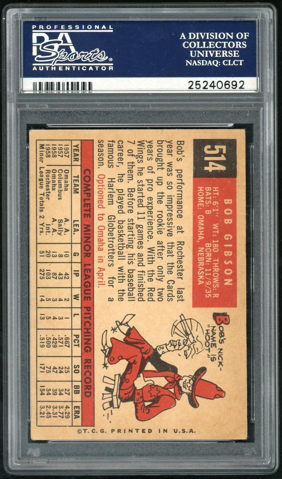 1959 Topps Bob Gibson #514 PSA 4