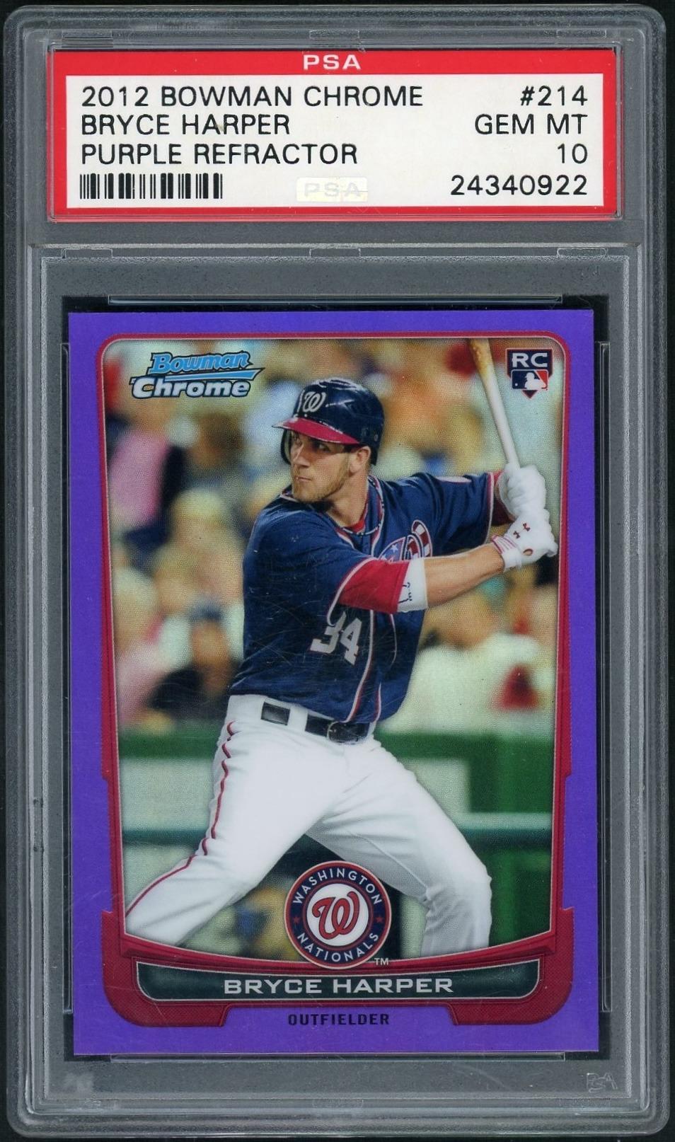 2012 Bowman Chrome Purple Refractor Bryce Harper #214 /199 PSA 10