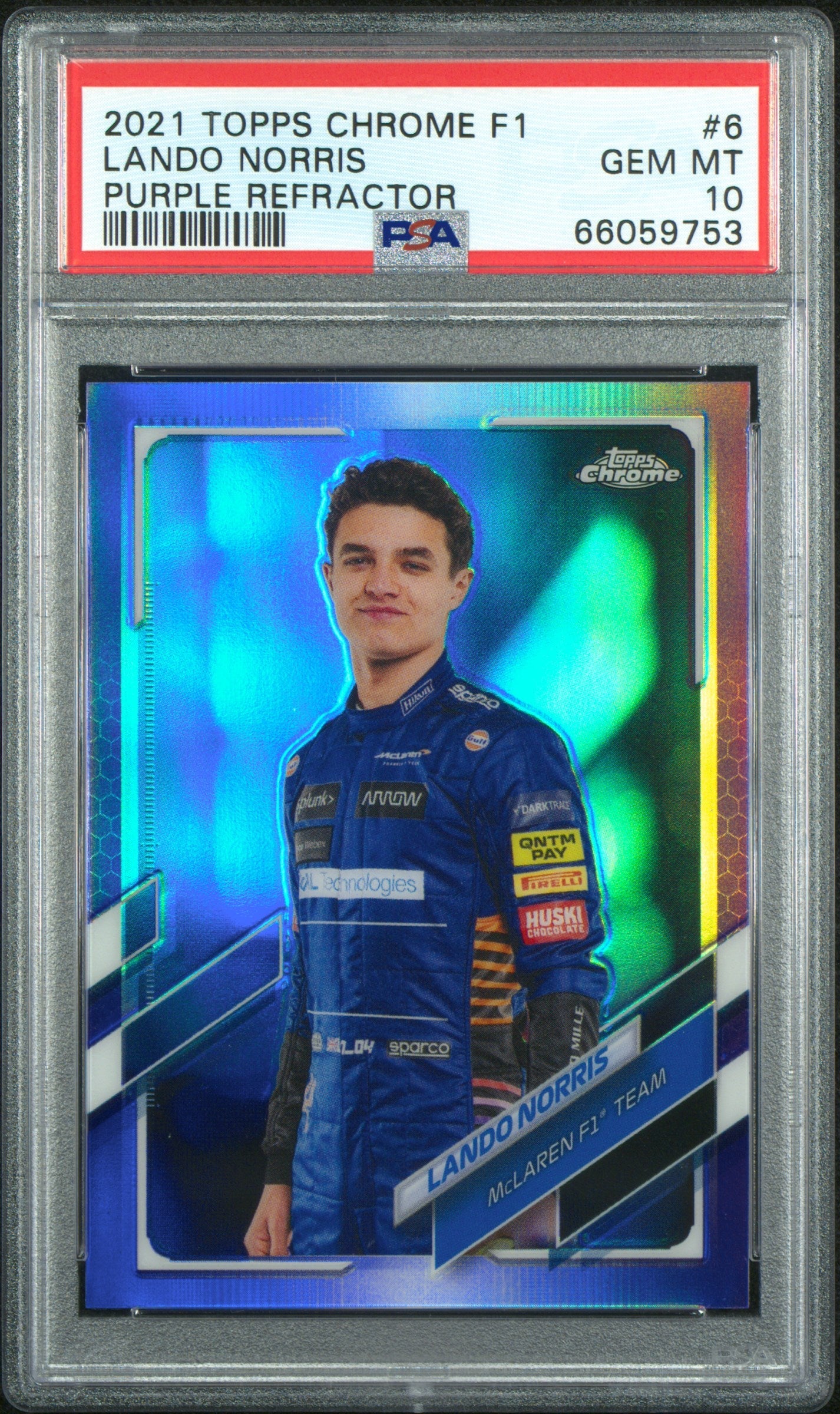 2021 Topps Chrome Formula 1 Purple Refractor Lando Norris #6 /399 PSA 10