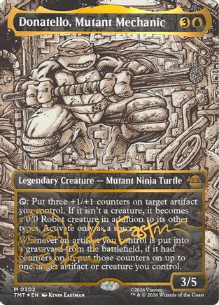 FOIL Donatello, Mutant Mechanic (Borderless) (Gold-Stamped Signature) (TMT-302) - Teenage Mutant Ninja Turtles - Magic The Gathering