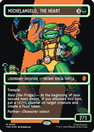 FOIL Michelangelo, the Heart (0092) (Borderless) (Surge Foil) (TMC-092) - Commander: Teenage Mutant Ninja Turtles - Magic The Gathering