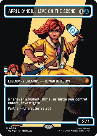 FOIL April O'Neil, Live on the Scene (Borderless) (Surge Foil) (TMC-084) - Commander: Teenage Mutant Ninja Turtles - Magic The Gathering
