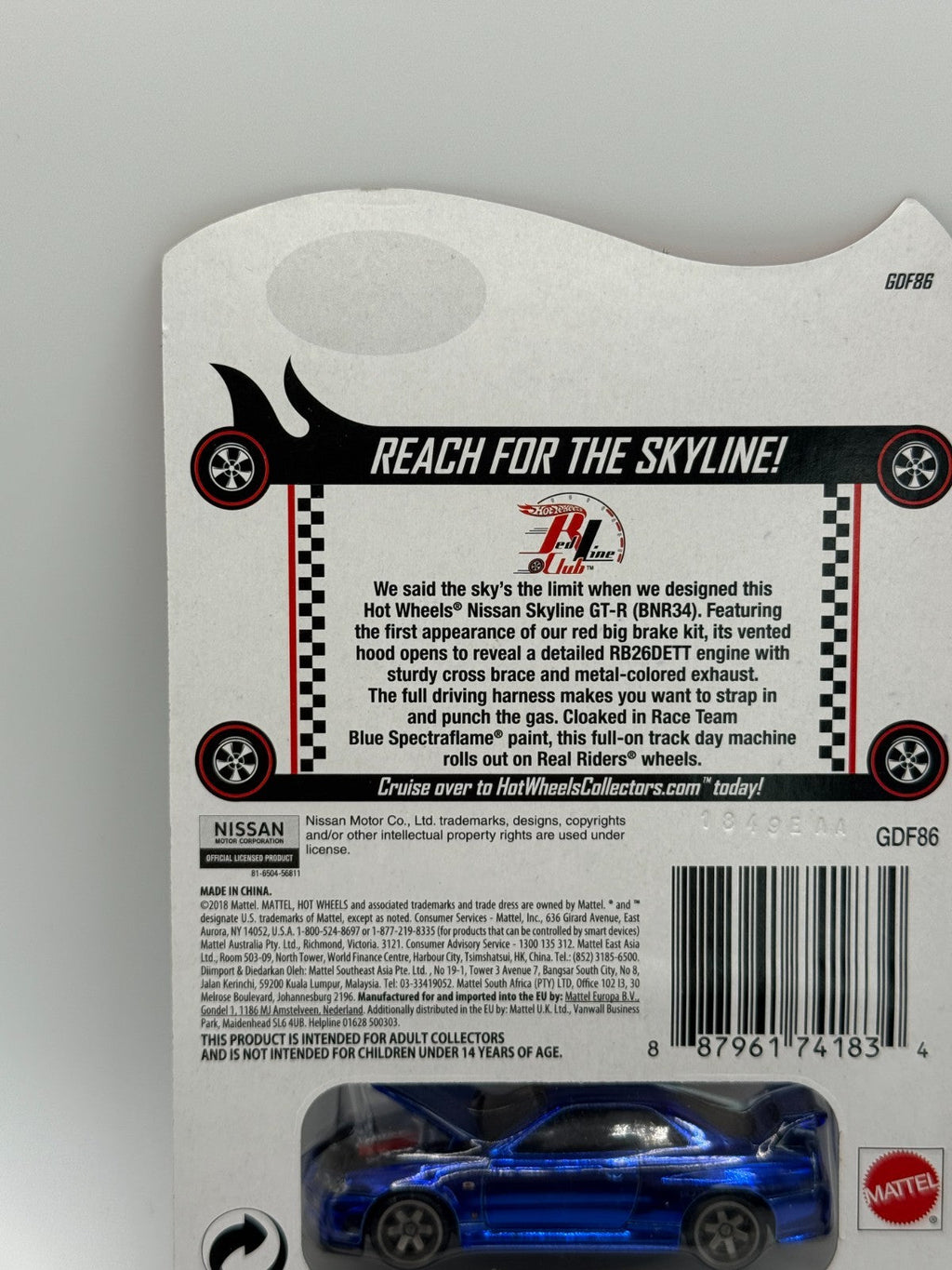 2019 Hot Wheels RLC Blue Nissan Skyline GT-R (BNR34) RARE Sample No Sticker