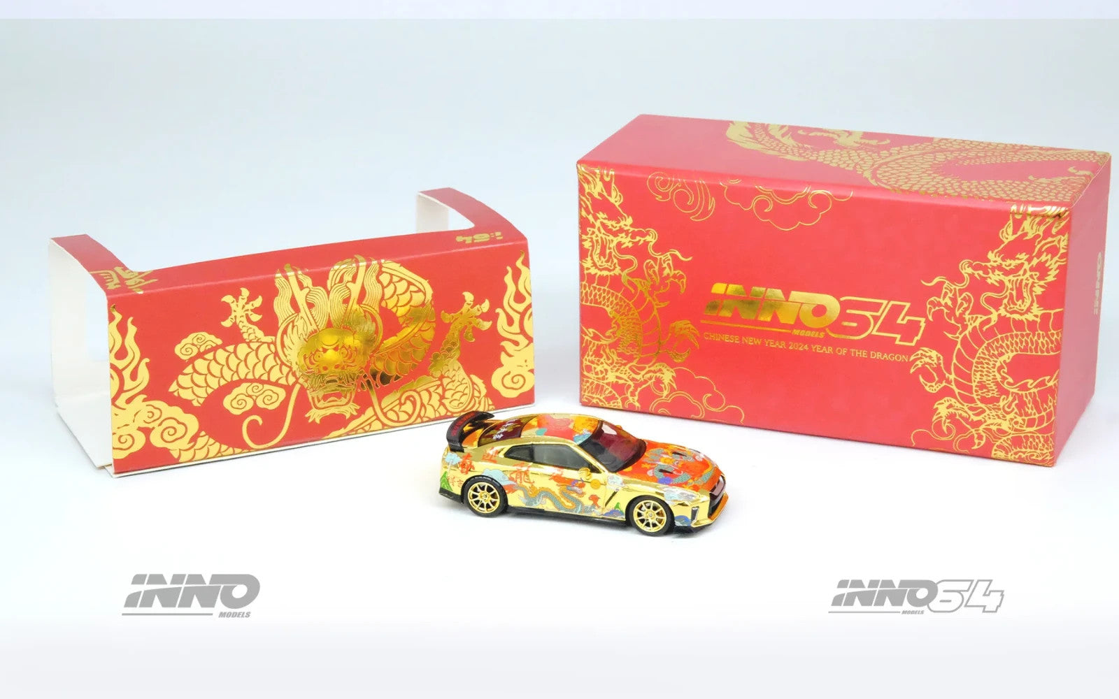 INNO64 Chinese New Year Special Edition 2024 Nissan GT-R R35 Gold Open Box