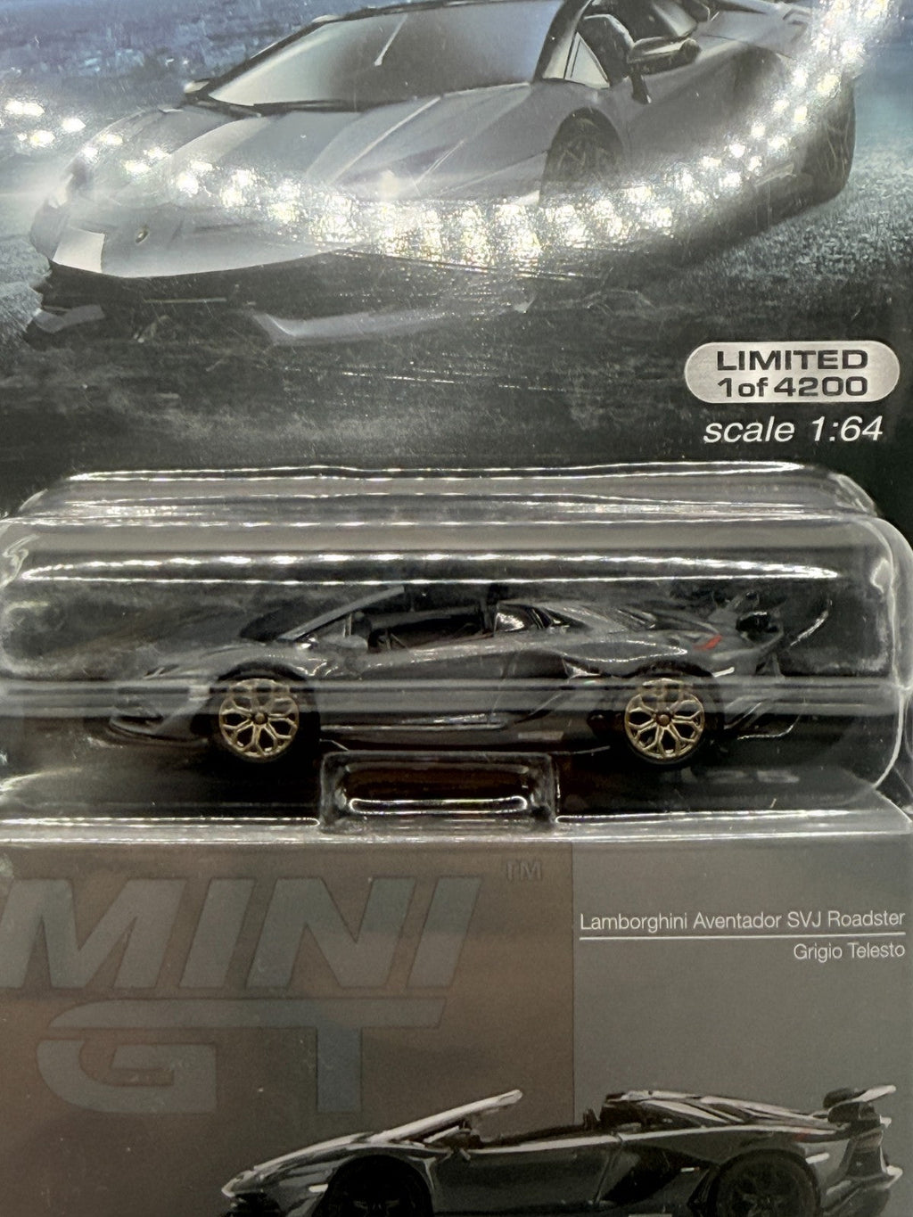 Mini GT 1:64 Lamborghini Aventador SVJ Roadster Grigio Telesto Grey CHASE #425