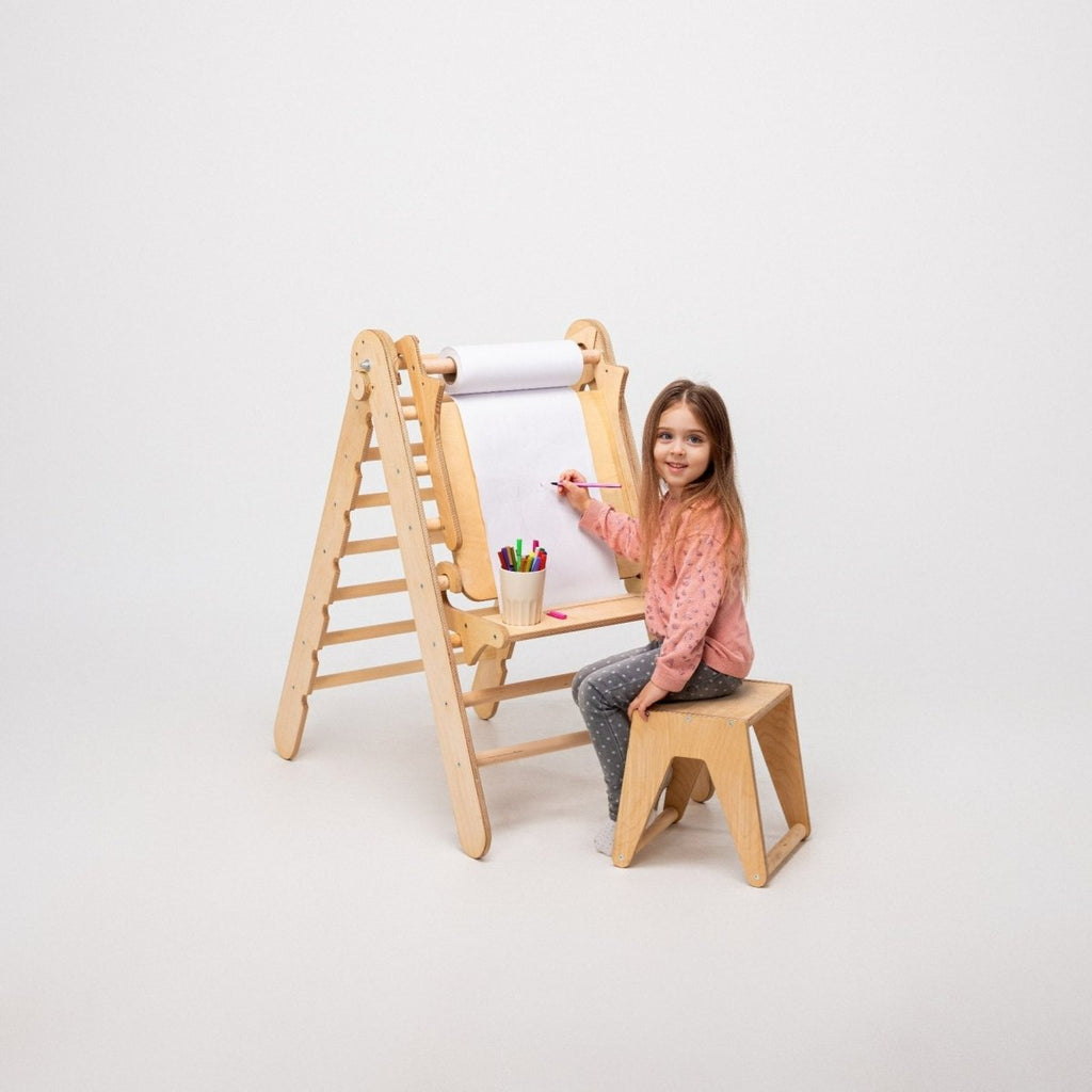 6in1 Montessori Climbing Set: Triangle Ladder + Arch/Rocker + Slide/Ramp + Net + Cushion + Art Addition