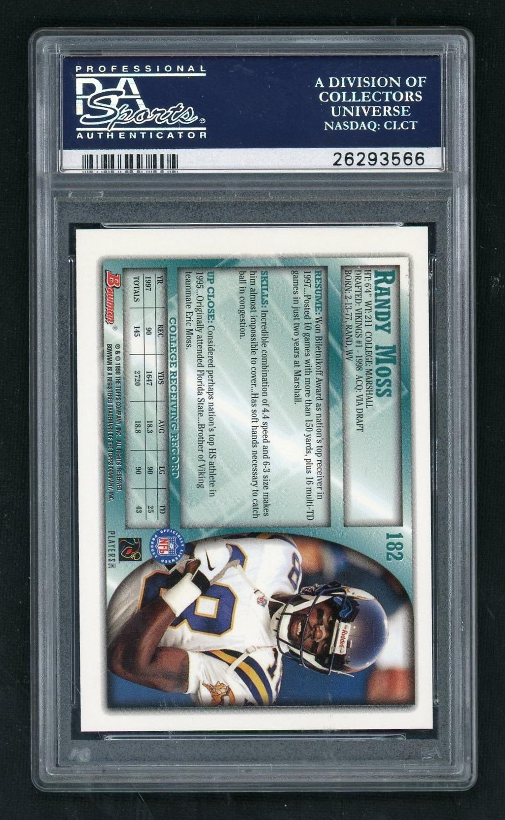 1998 Bowman Randy Moss #182 PSA 10